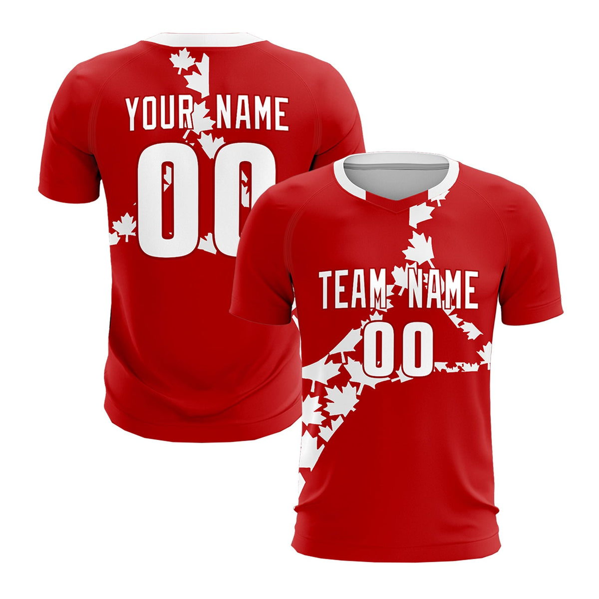 Custom Red White Canada Maple Leaves World Cup Inspired Breathable Graffiti Pattern Soccer Sets Jersey