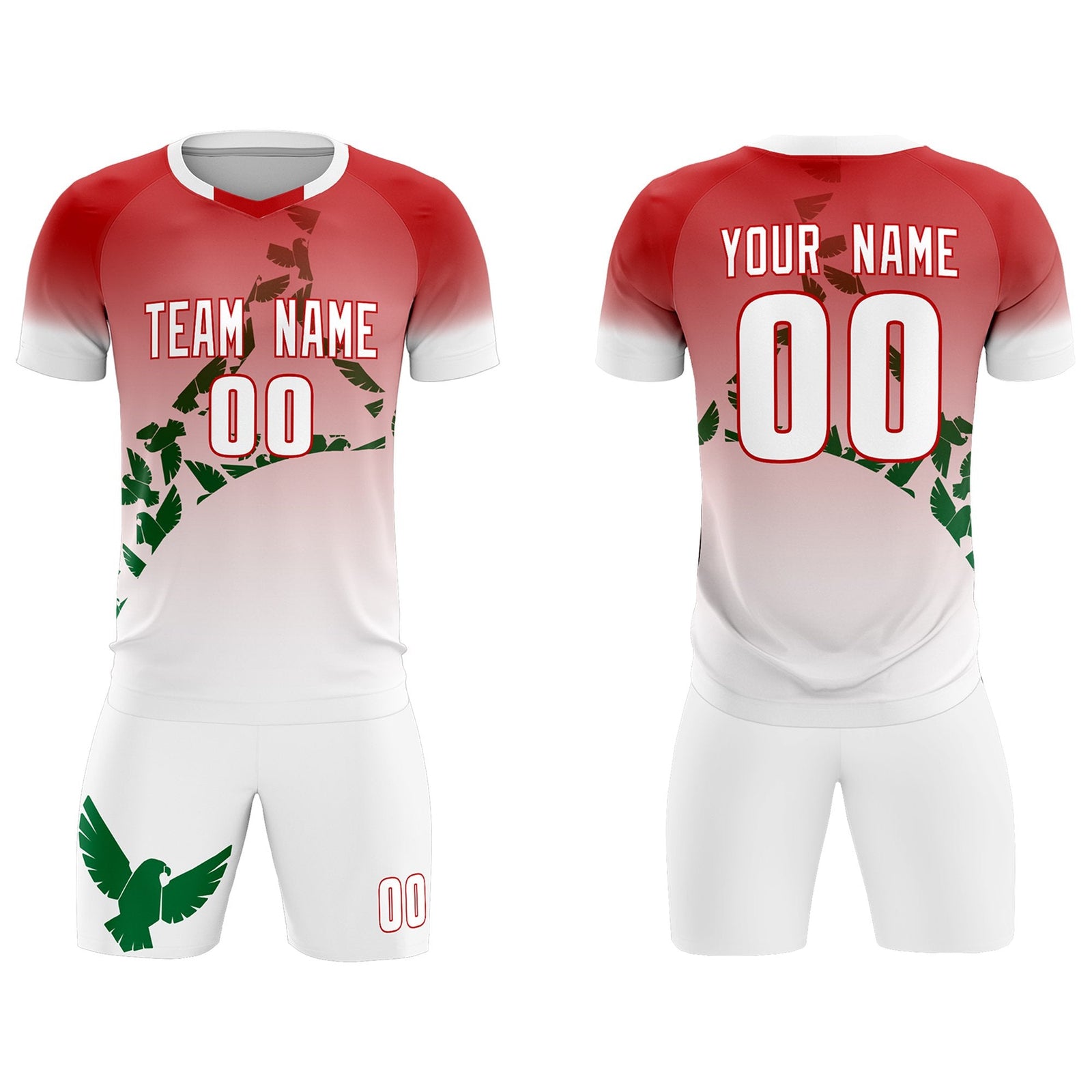 Custom Red Kelly Green Mexico Eagle World Cup Inspired Breathable Gradient Fashion Soccer Sets Jersey