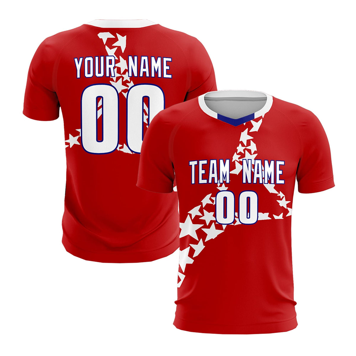 Custom Red White America Star World Cup Inspired Wrinkle-Resistant Graffiti Pattern Soccer Sets Jersey