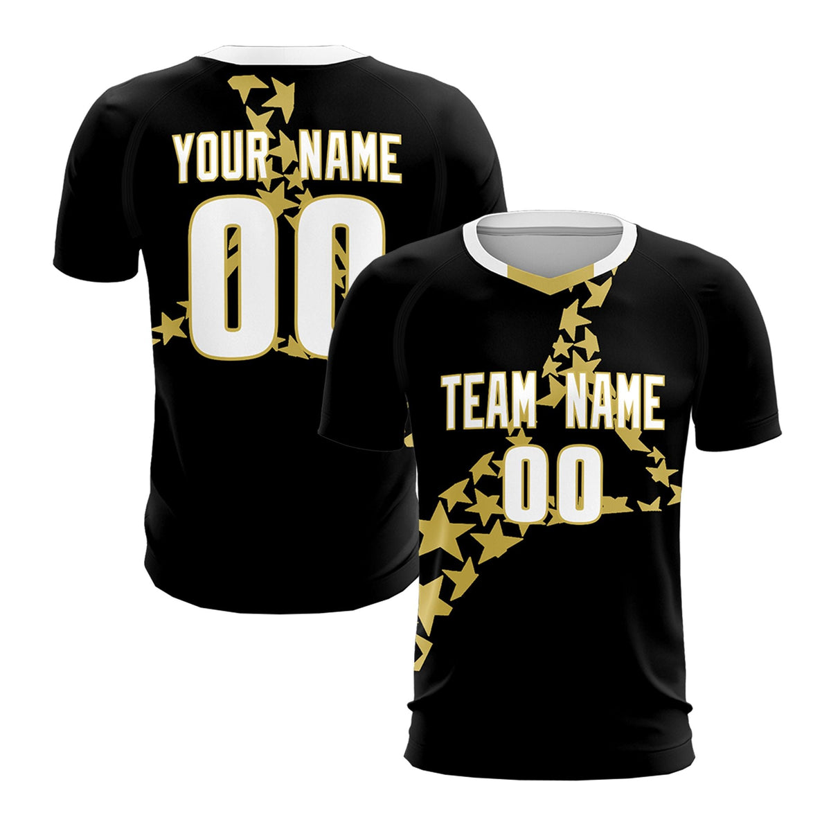 Custom Black Old Gold America Star World Cup Inspired Lightweight Graffiti Pattern Soccer Sets Jersey