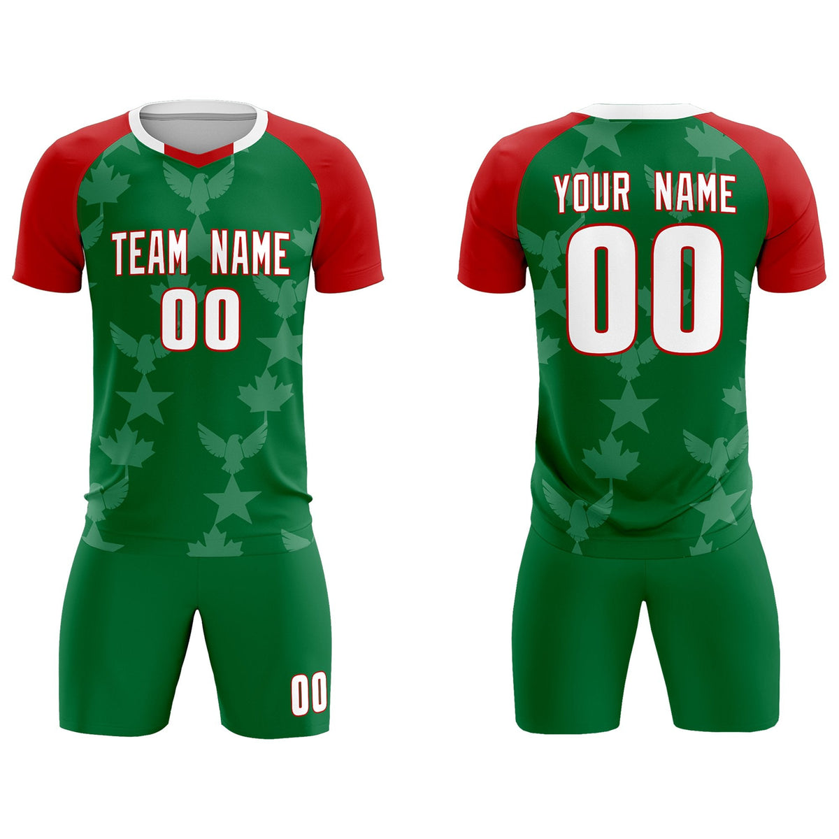 Custom Red Kelly Green World Cup Inspired Lightweight&Drapable Training Uniform Raglan Sleeve Soccer Sets Jersey