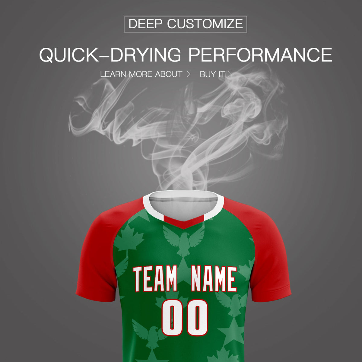 Custom Red Kelly Green World Cup Inspired Lightweight&Drapable Training Uniform Raglan Sleeve Soccer Sets Jersey