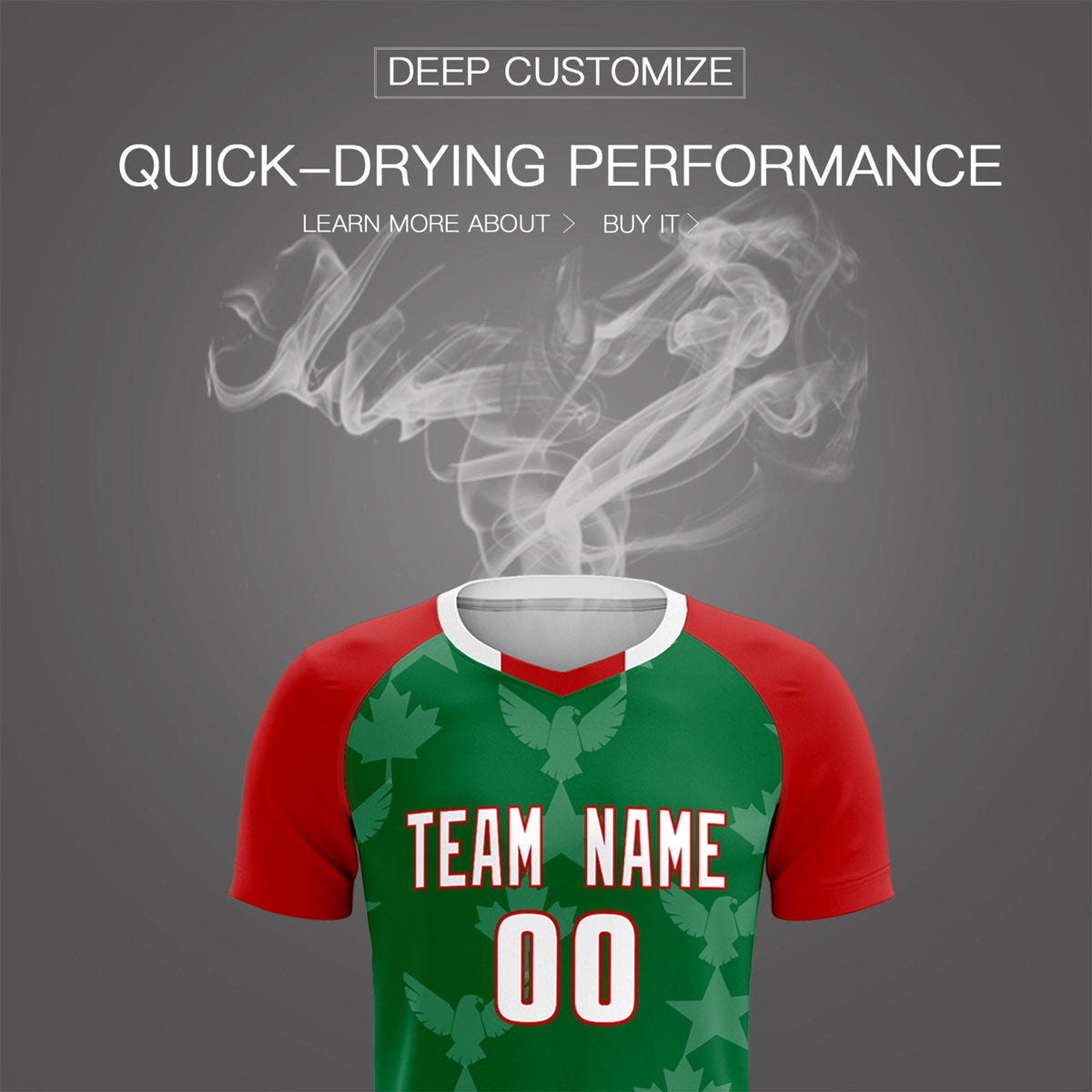 Custom Red Kelly Green World Cup Inspired Lightweight&Drapable Training Uniform Raglan Sleeve Soccer Sets Jersey