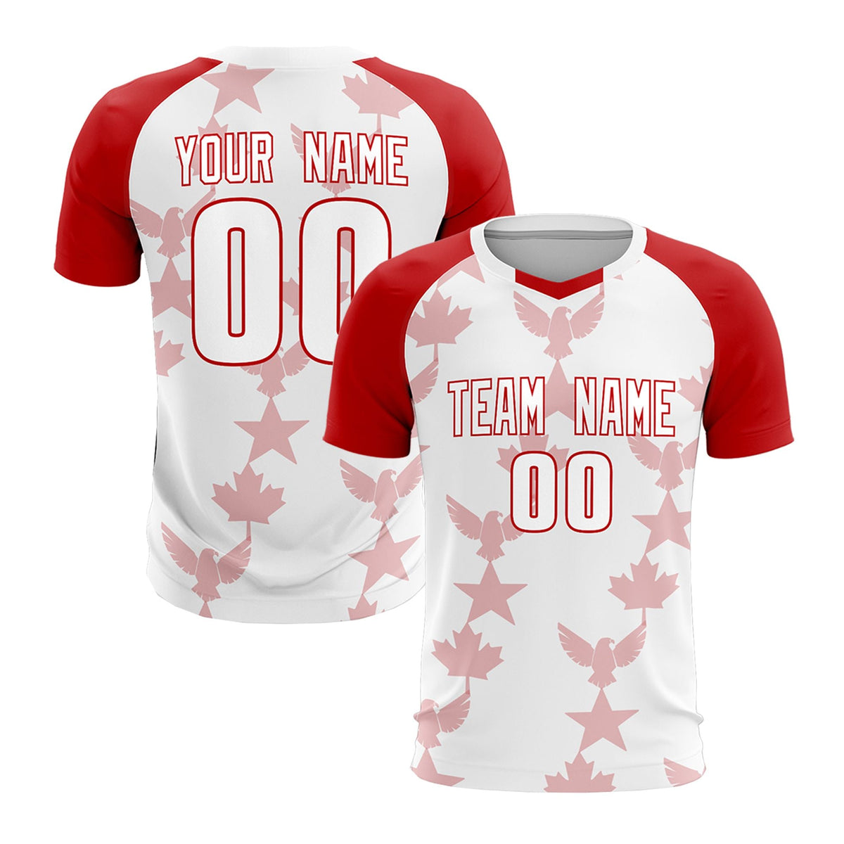 Custom Red White World Cup Inspired Breathable&Quick-Drying Training Uniform Raglan Sleeve Soccer Sets Jersey