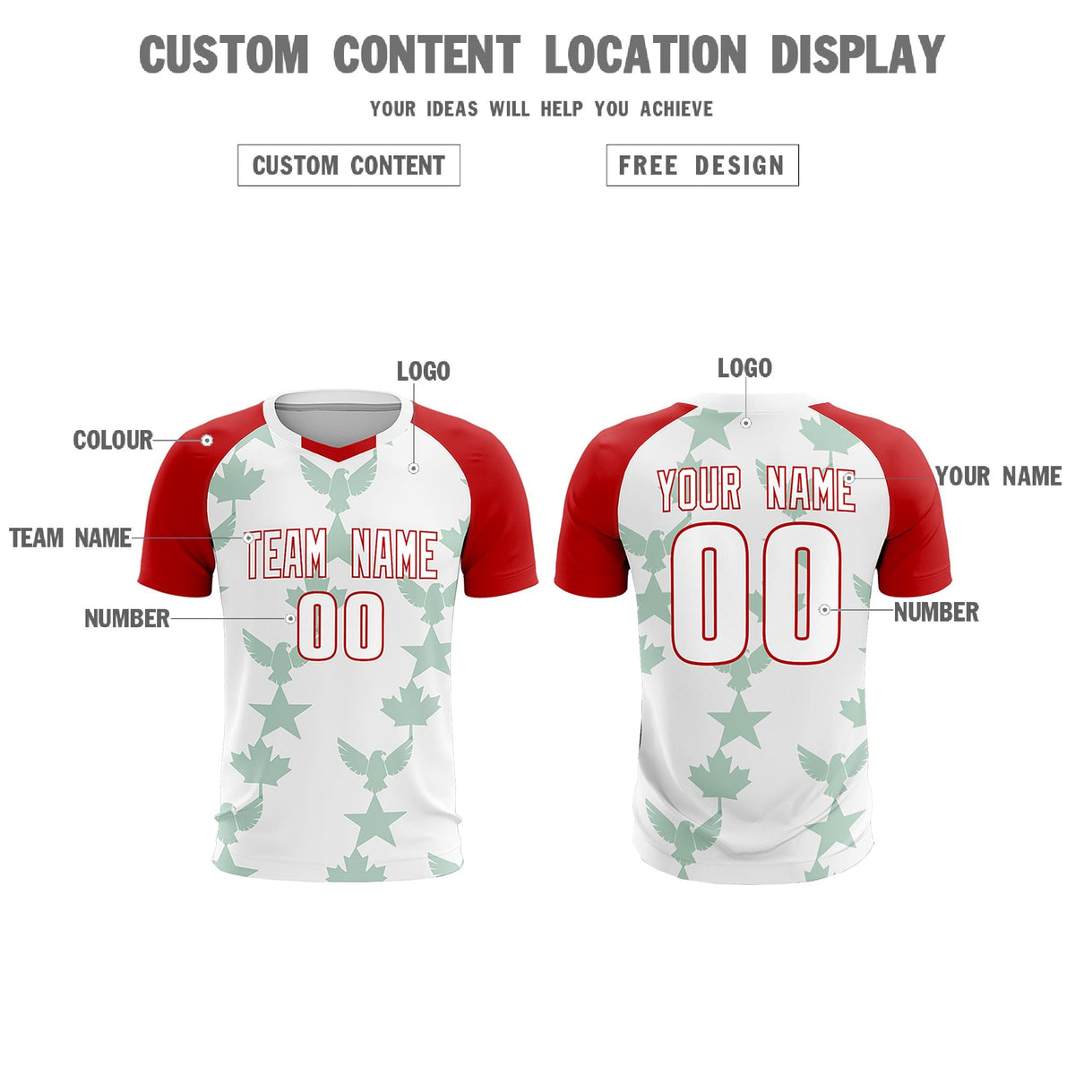 Custom Red White World Cup Inspired Lightweight&Drapable Training Uniform Raglan Sleeve Soccer Sets Jersey