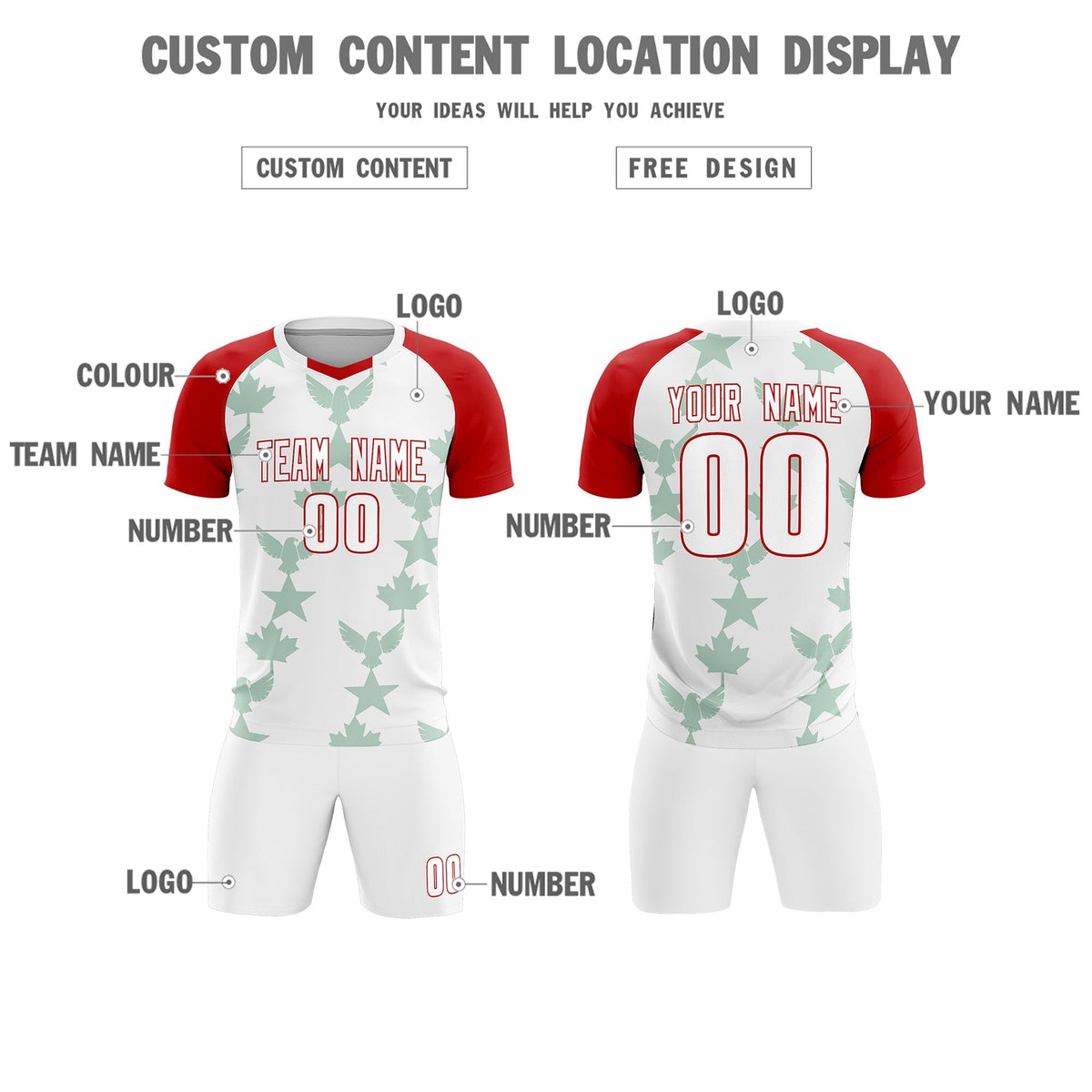 Custom Red White World Cup Inspired Lightweight&Drapable Training Uniform Raglan Sleeve Soccer Sets Jersey
