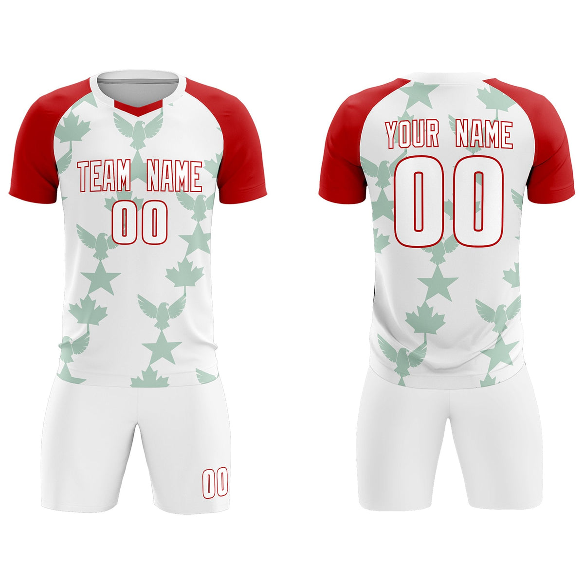 Custom Red White World Cup Inspired Lightweight&Drapable Training Uniform Raglan Sleeve Soccer Sets Jersey