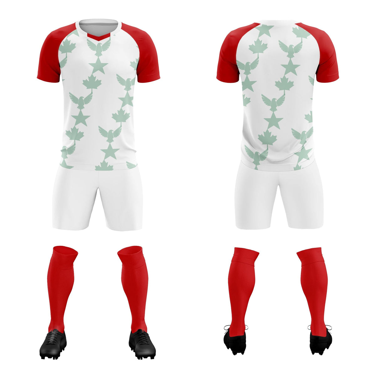 Custom Red White World Cup Inspired Lightweight&Drapable Training Uniform Raglan Sleeve Soccer Sets Jersey