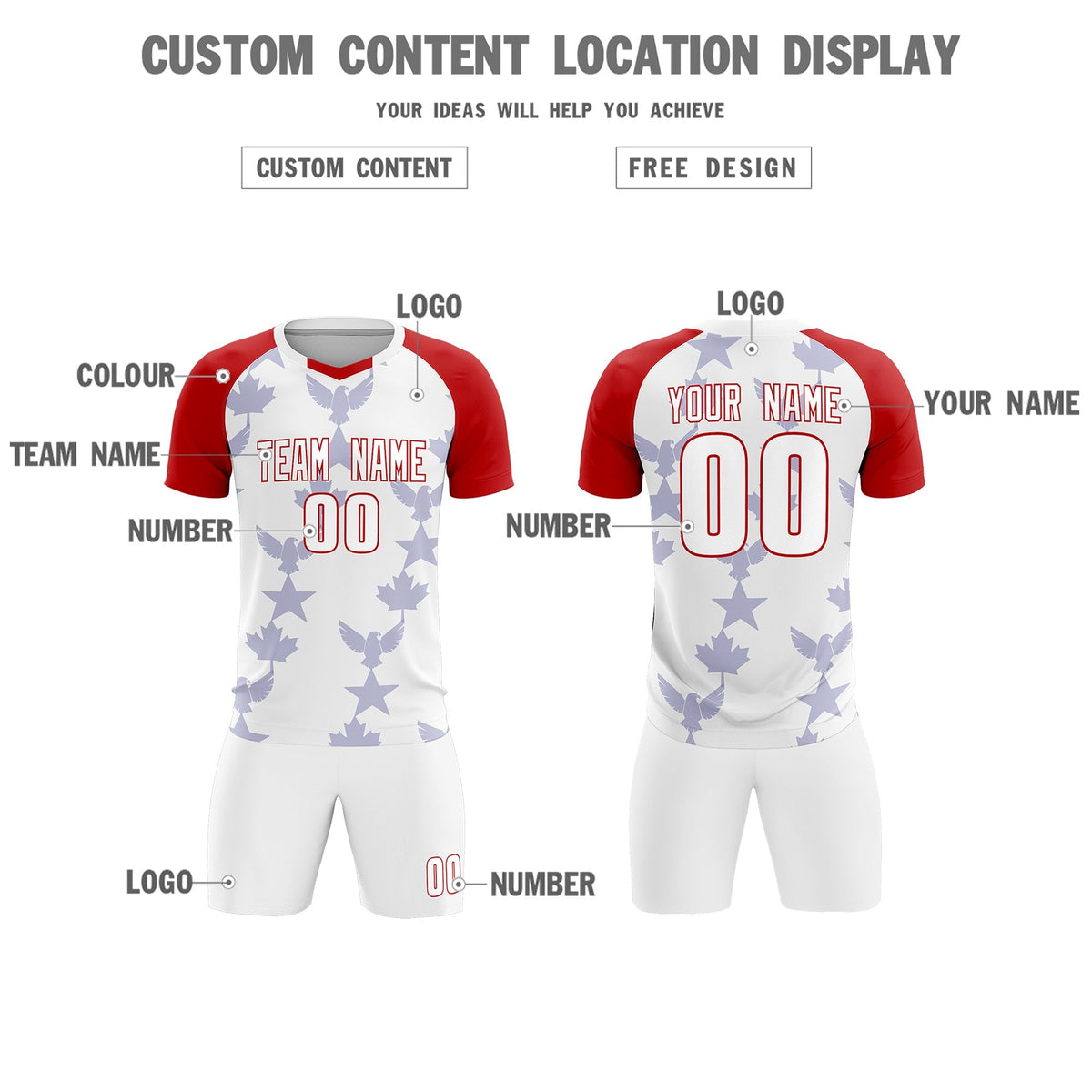 Custom Red White World Cup Inspired Wrinkle-Resistant Training Uniform Raglan Sleeve Soccer Sets Jersey