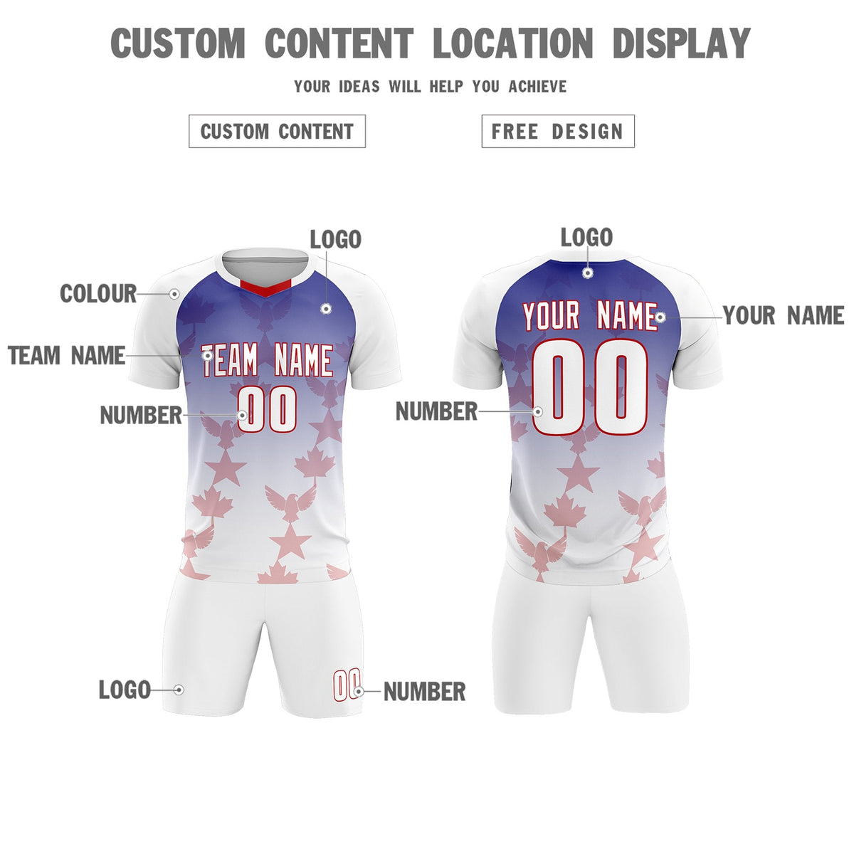 Custom White Royal World Cup Inspired Lightweight&Drapable Training Uniform Gradient Fashion Soccer Sets Jersey