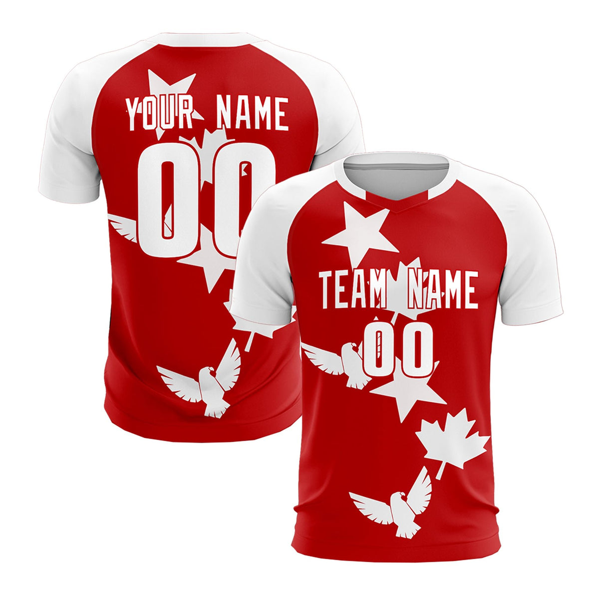 Custom White Red World Cup Inspired Lightweight&Drapable Training Uniform Raglan Sleeve Soccer Sets Jersey