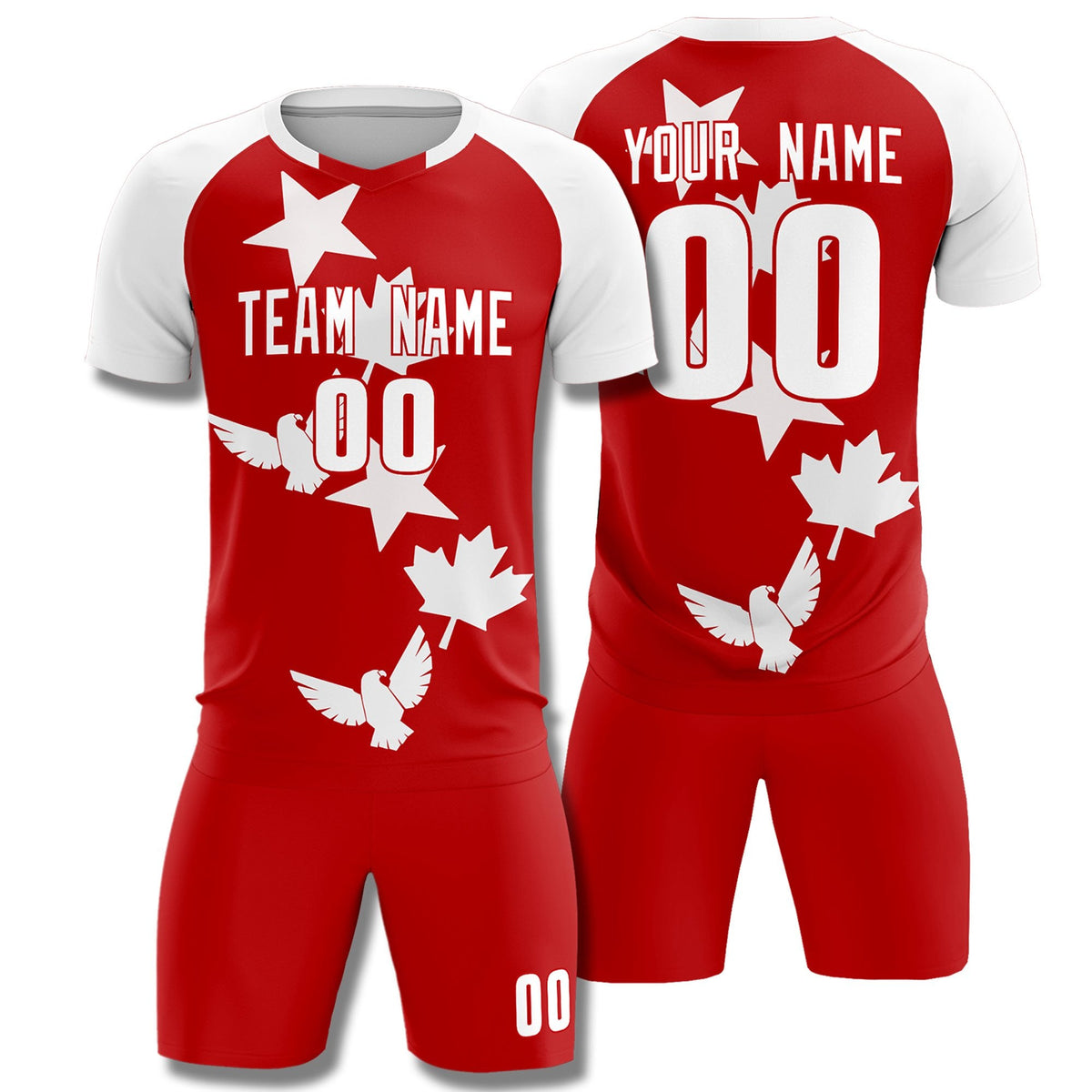 Custom White Red World Cup Inspired Lightweight&Drapable Training Uniform Raglan Sleeve Soccer Sets Jersey