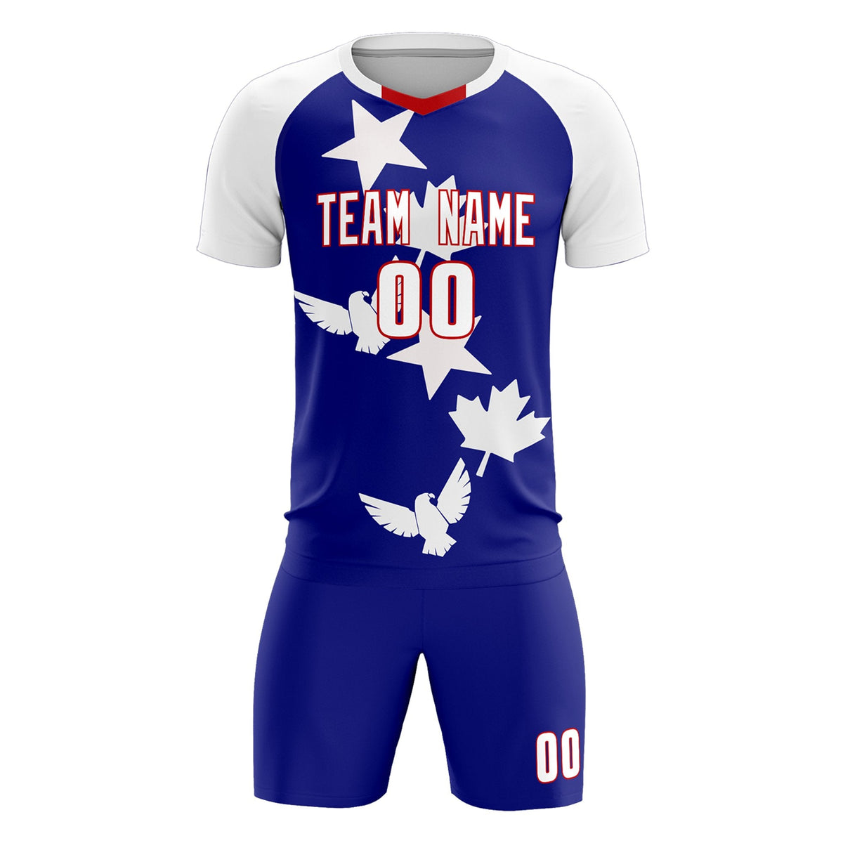 Custom White Royal World Cup Inspired Breathable&amp;Quick-Drying Training Uniform Raglan Sleeve Soccer Sets Jersey