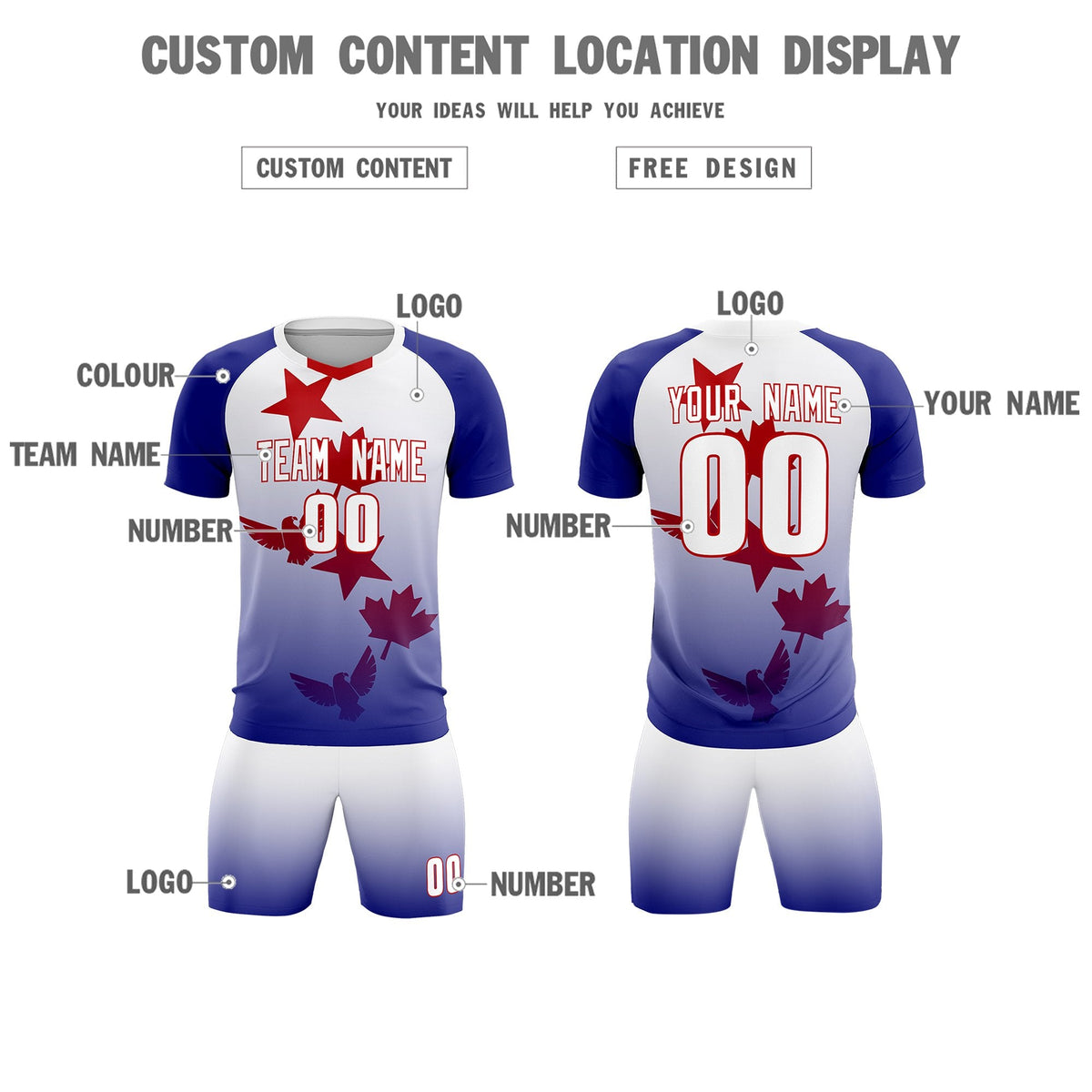 Custom Royal White World Cup Inspired Lightweight&Drapable Training Uniform Gradient Fashion Soccer Sets Jersey