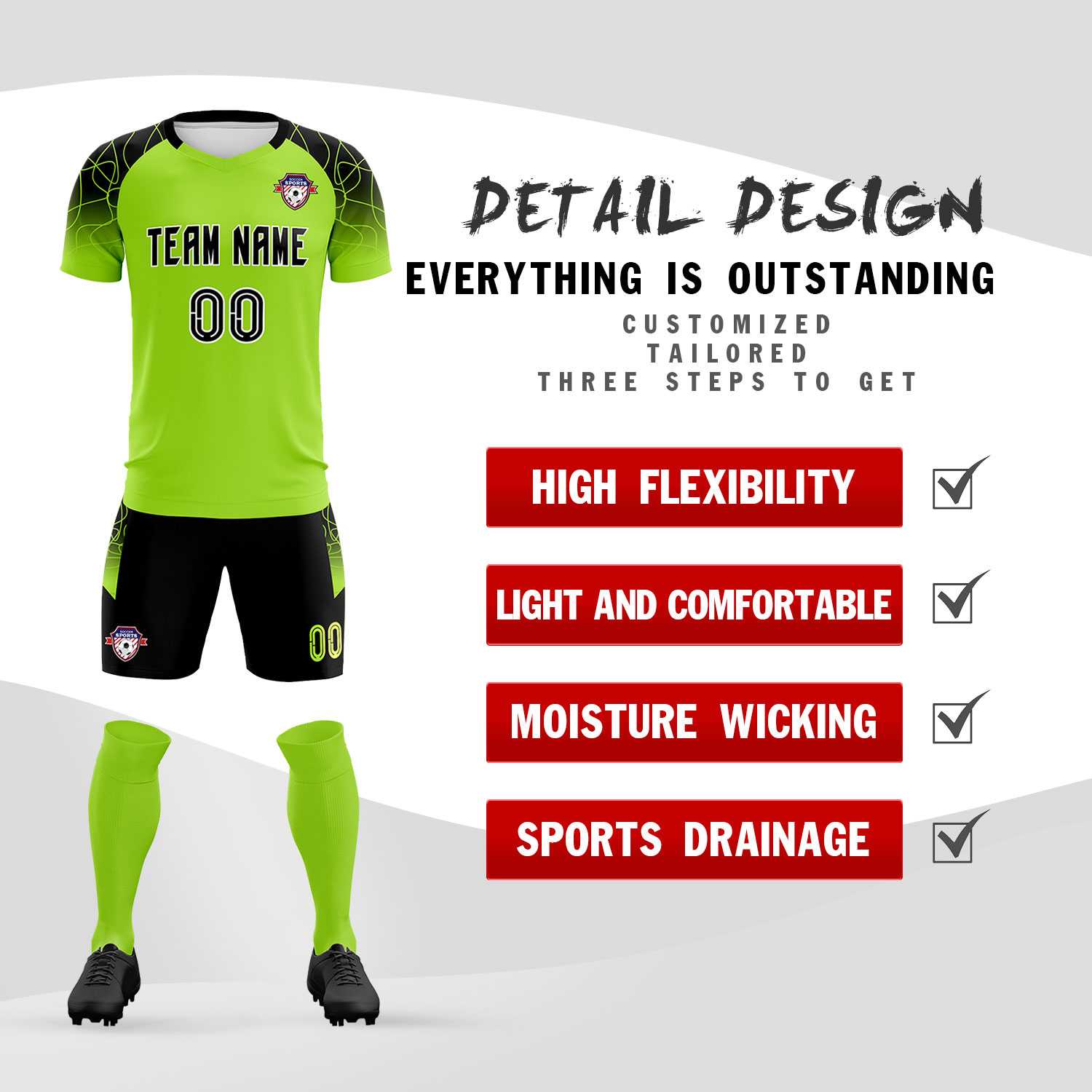 Custom Neon Green Classic Soccer Training Sets Jersey For Adults/Kids