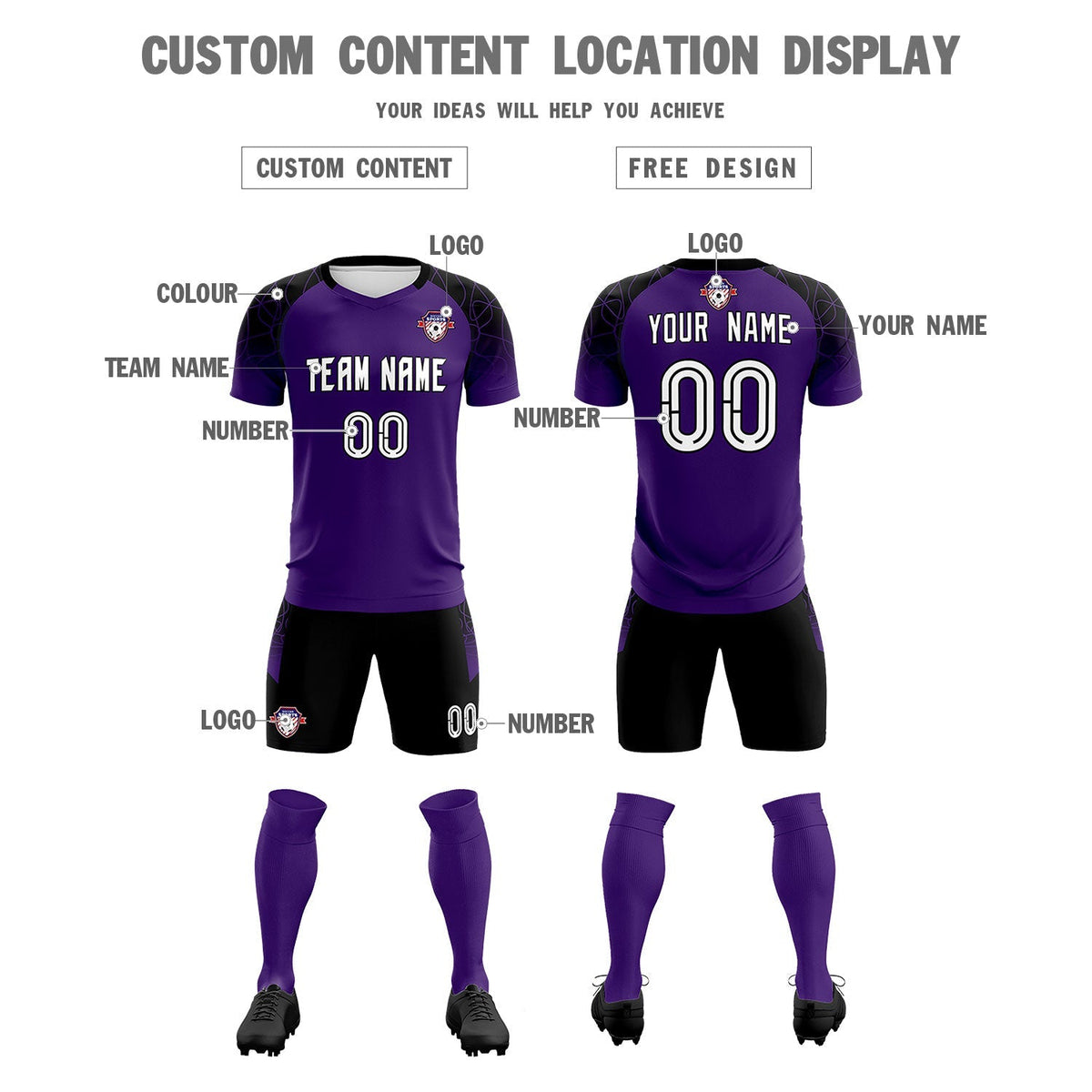 Custom Purple Classic Soccer Training Sets Jersey For Adults/Kids
