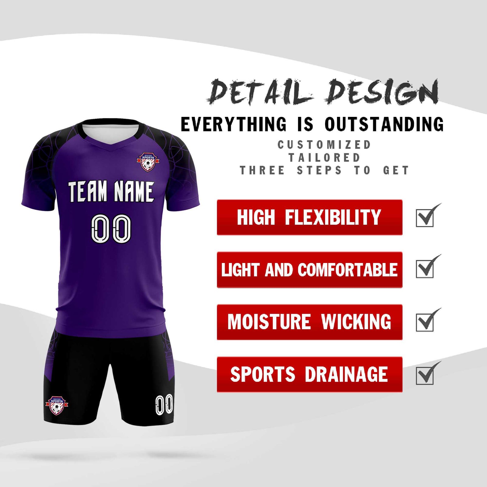 Custom Purple Classic Soccer Training Sets Jersey For Adults/Kids