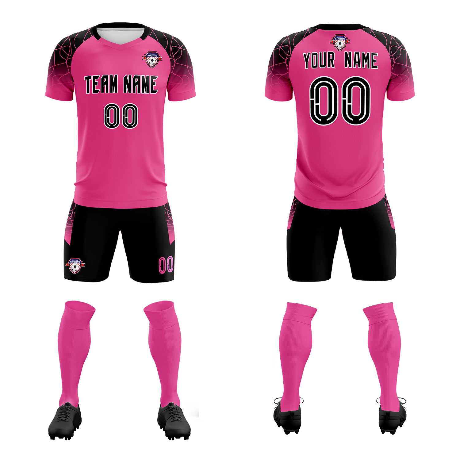 Custom Rose Red Classic Soccer Training Sets Jersey For Adults/Kids