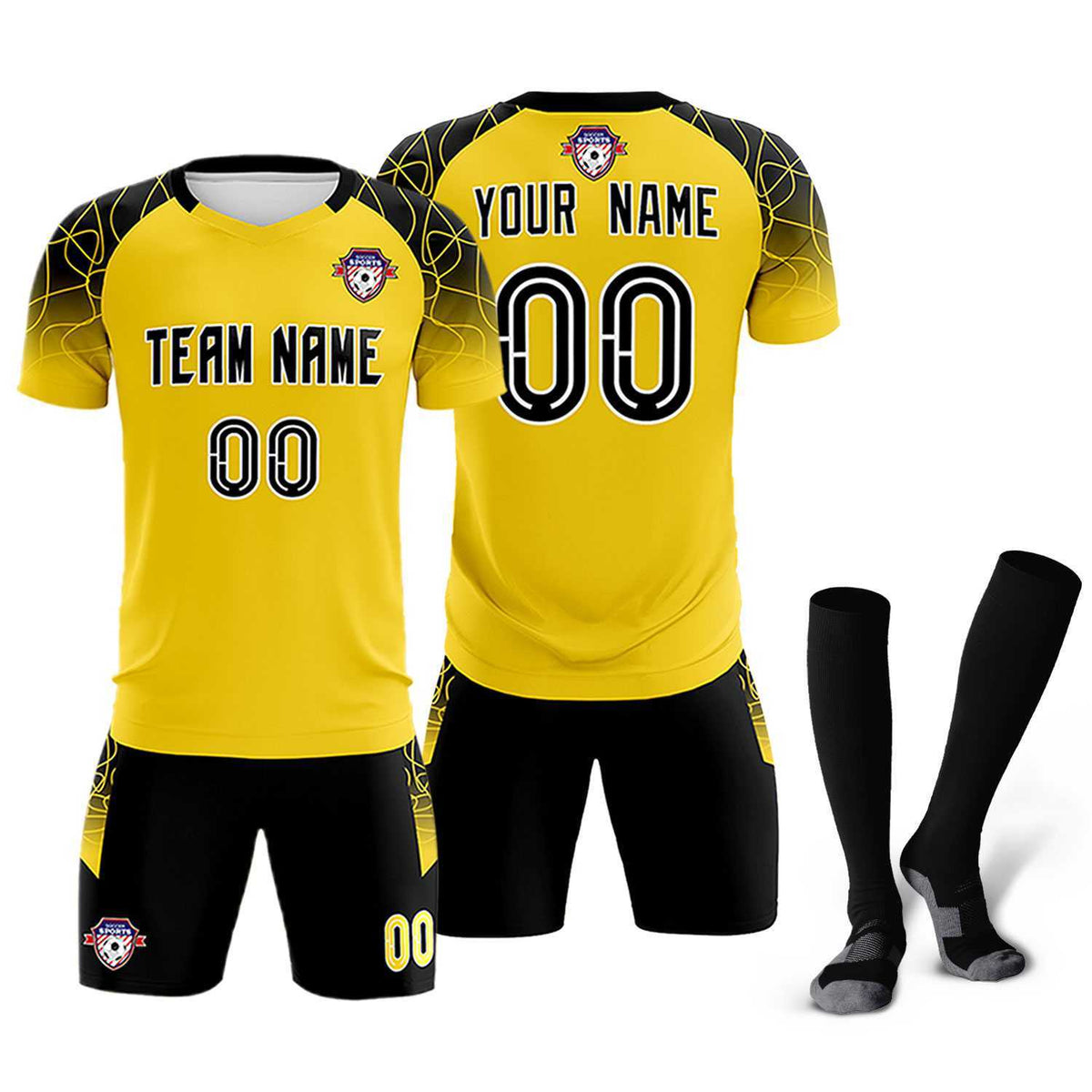 Custom Gold Classic Soccer Training Sets Jersey For Adults/Kids
