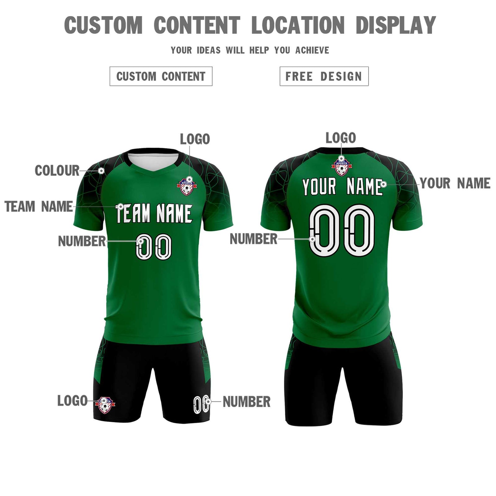 Custom Kelly Green Classic Soccer Training Sets Jersey For Adults/Kids