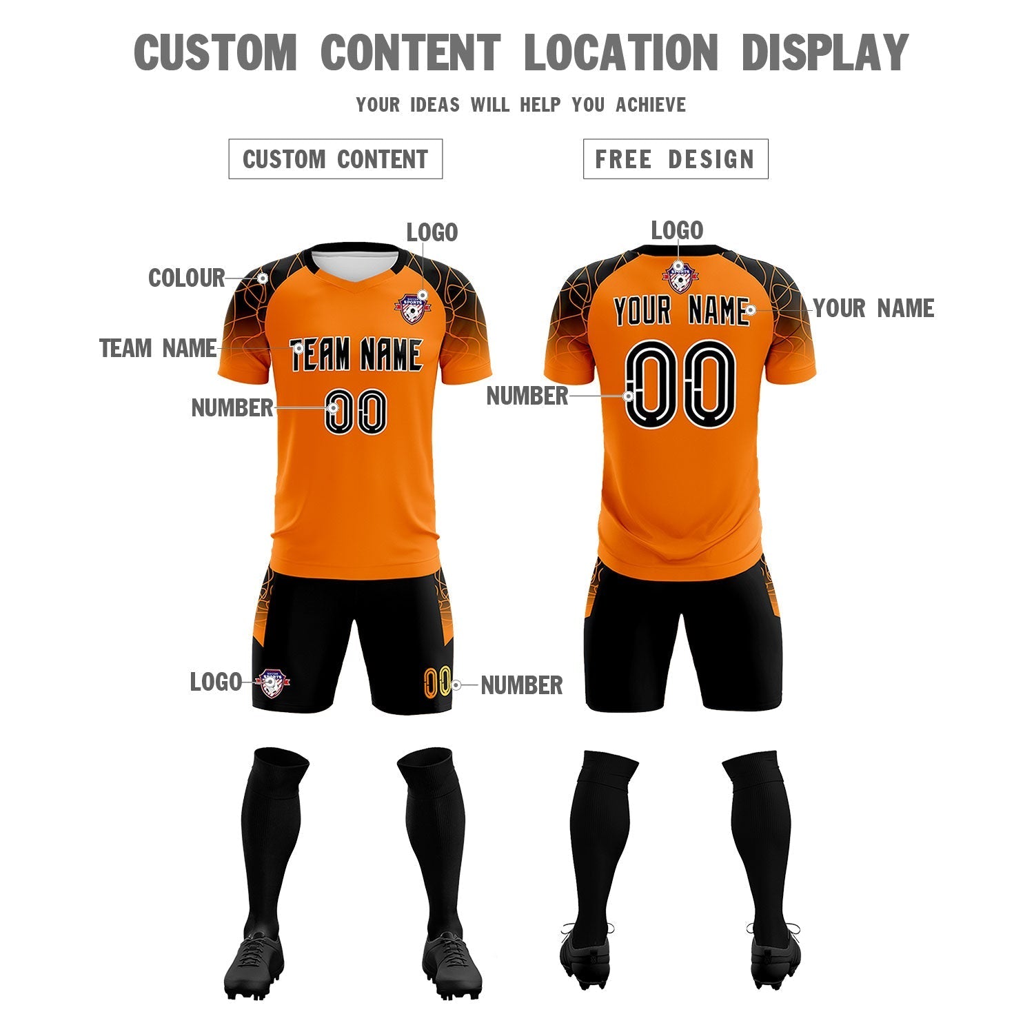 Custom Orange Classic Soccer Training Sets Jersey For Adults/Kids