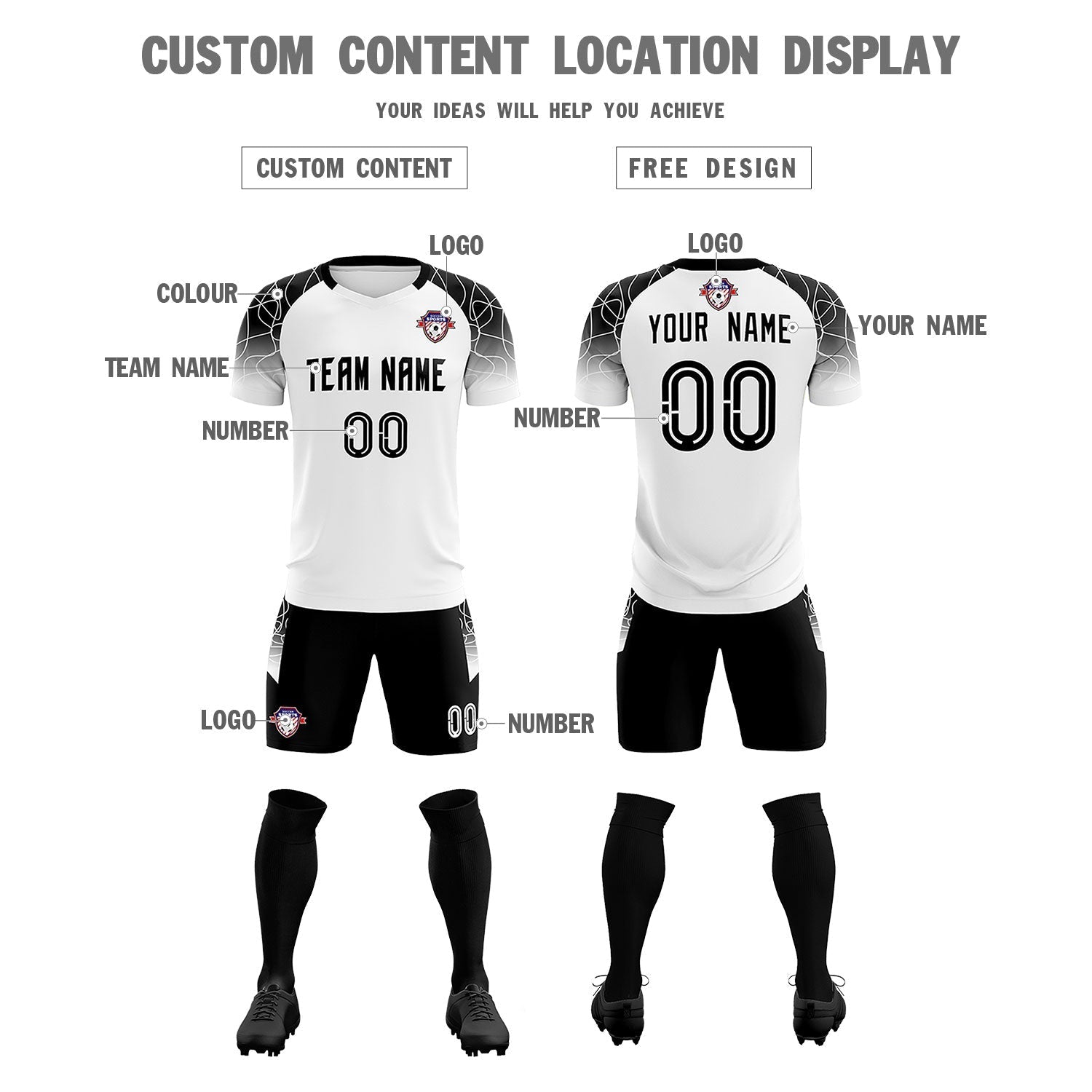 Custom White Classic Soccer Training Sets Jersey For Adults/Kids