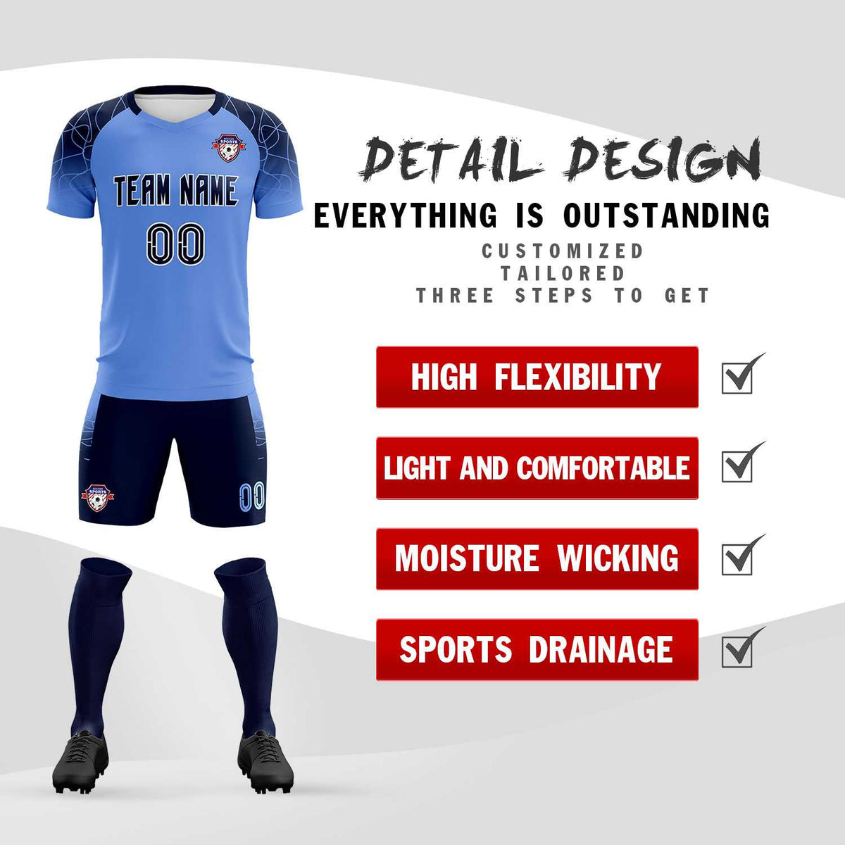 Custom Light Blue Classic Soccer Training Sets Jersey For Adults/Kids