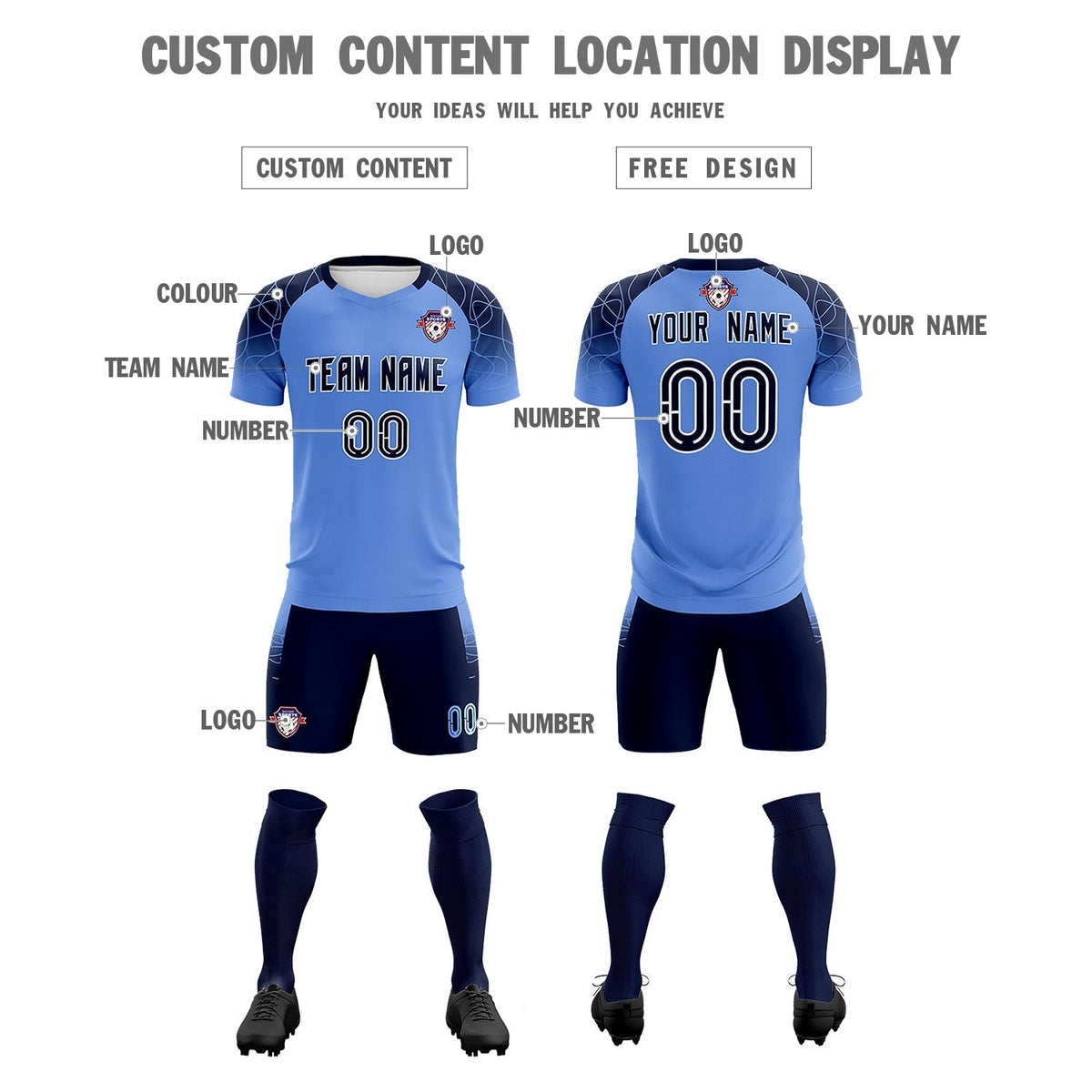 Custom Light Blue Classic Soccer Training Sets Jersey For Adults/Kids
