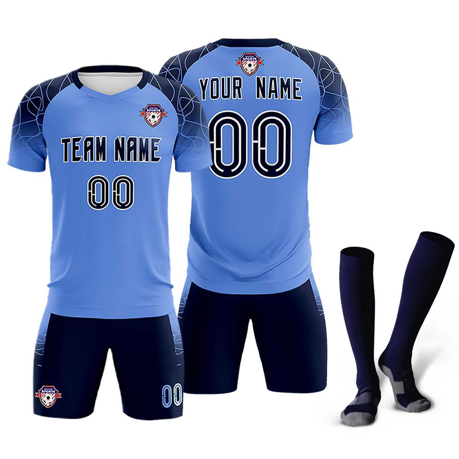 Custom Light Blue Classic Soccer Training Sets Jersey For Adults/Kids