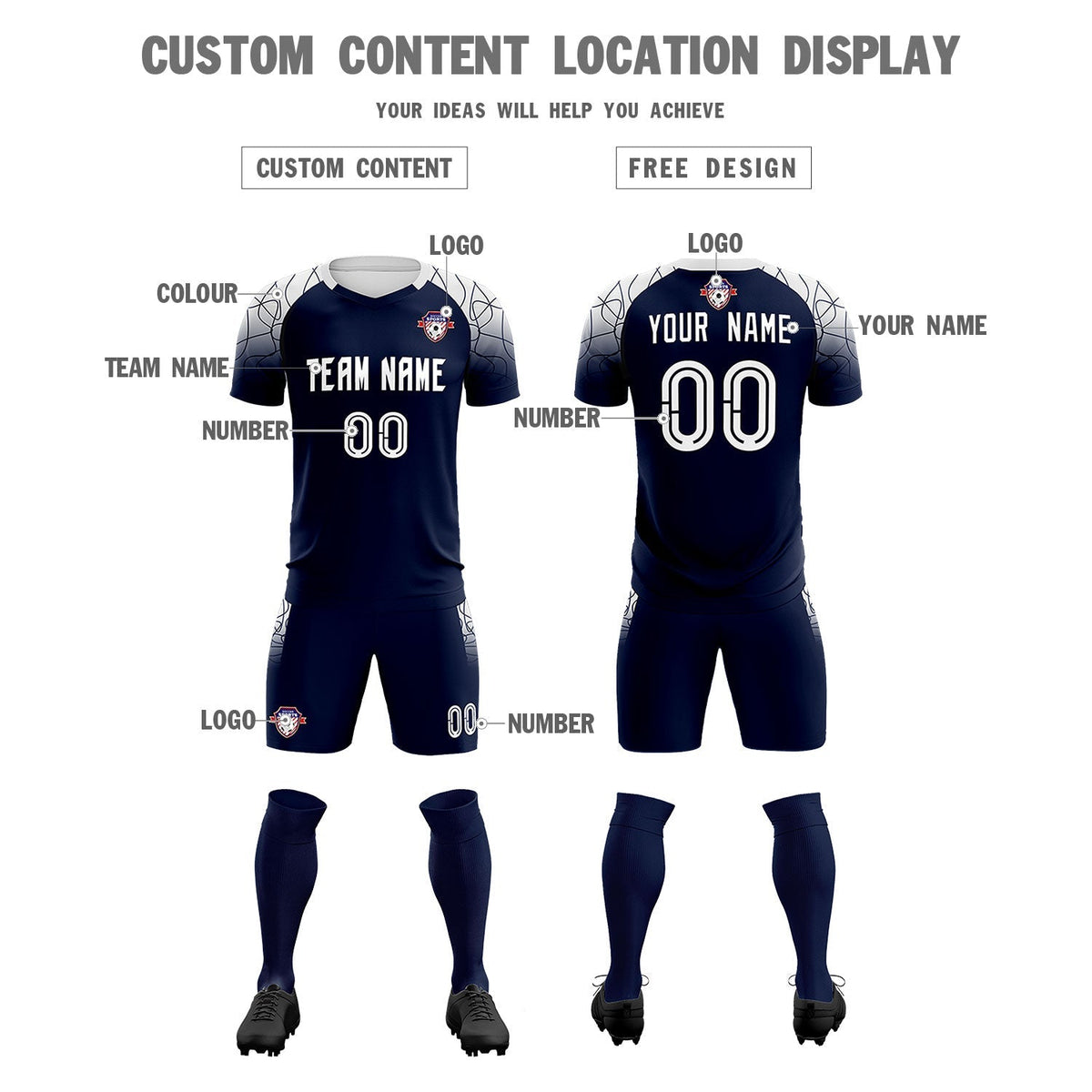 Custom Navy Classic Soccer Training Sets Jersey For Adults/Kids
