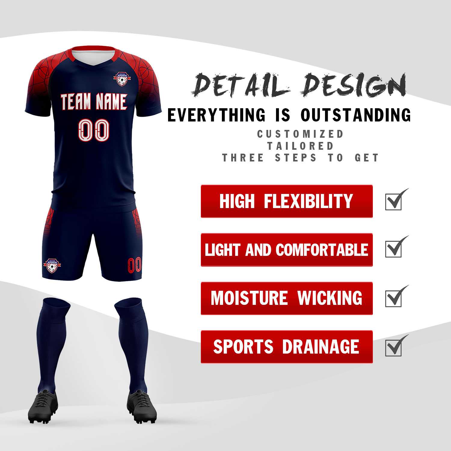 Custom Navy Classic Soccer Training Sets Jersey For Adults/Kids