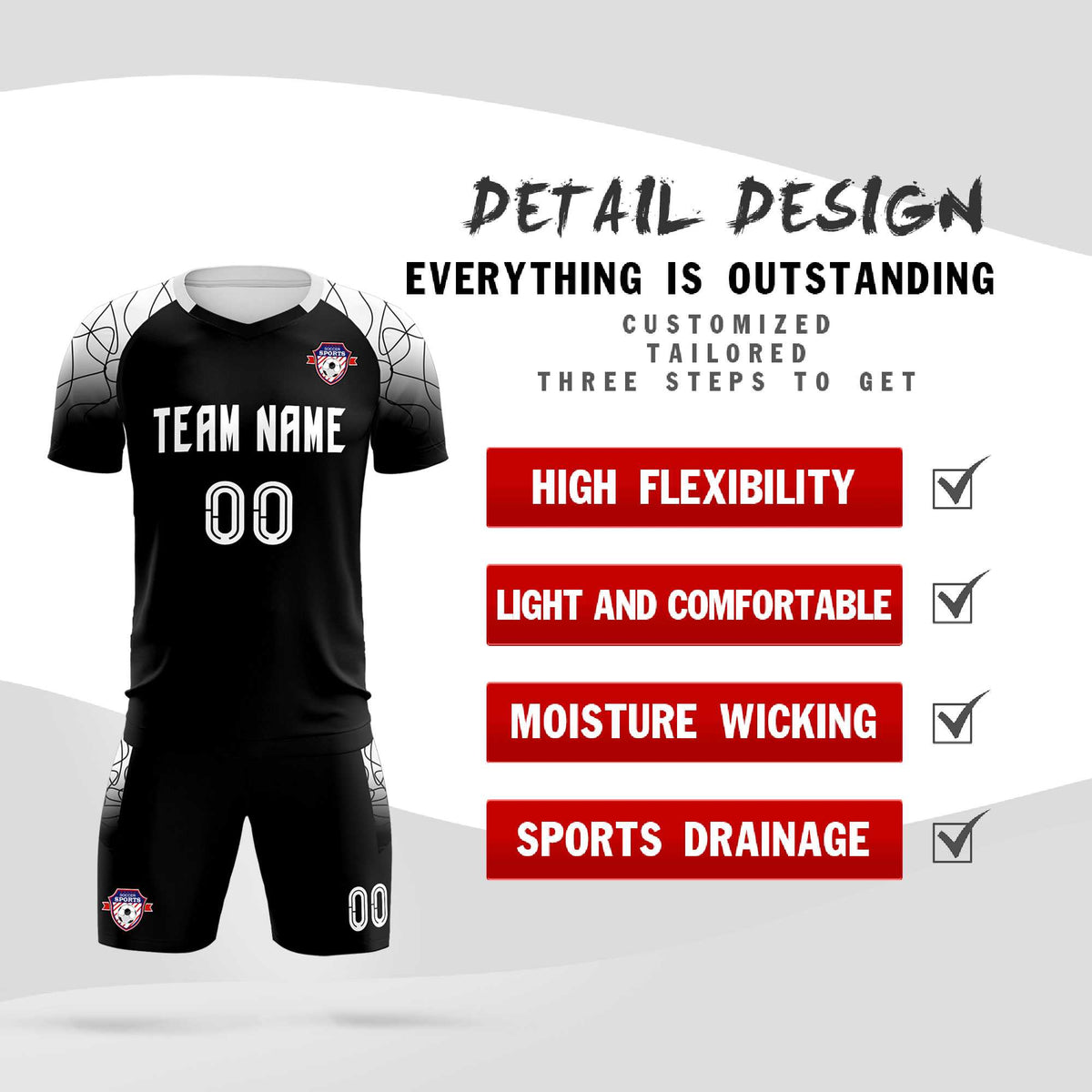 Custom Black Classic Soccer Training Sets Jersey For Adults/Kids