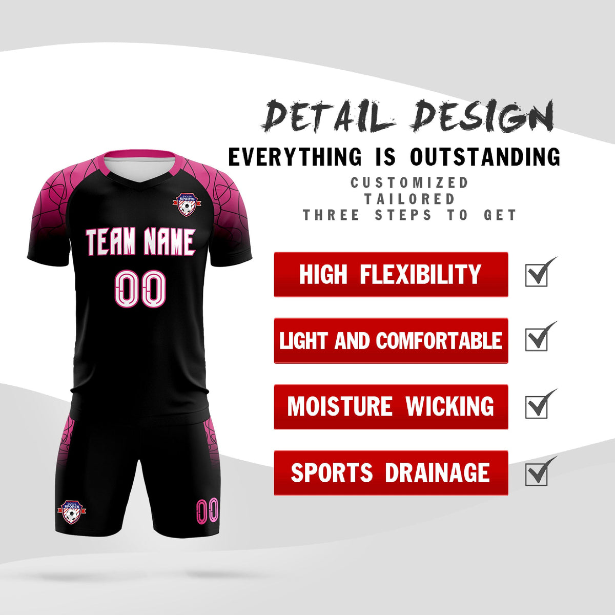 Custom Black Classic Soccer Training Sets Jersey For Adults/Kids