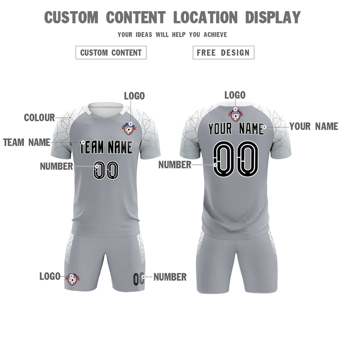 Custom Silver Classic Soccer Training Sets Jersey For Adults/Kids