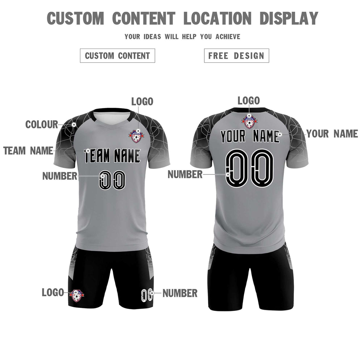 Custom Silver Classic Soccer Training Sets Jersey For Adults/Kids