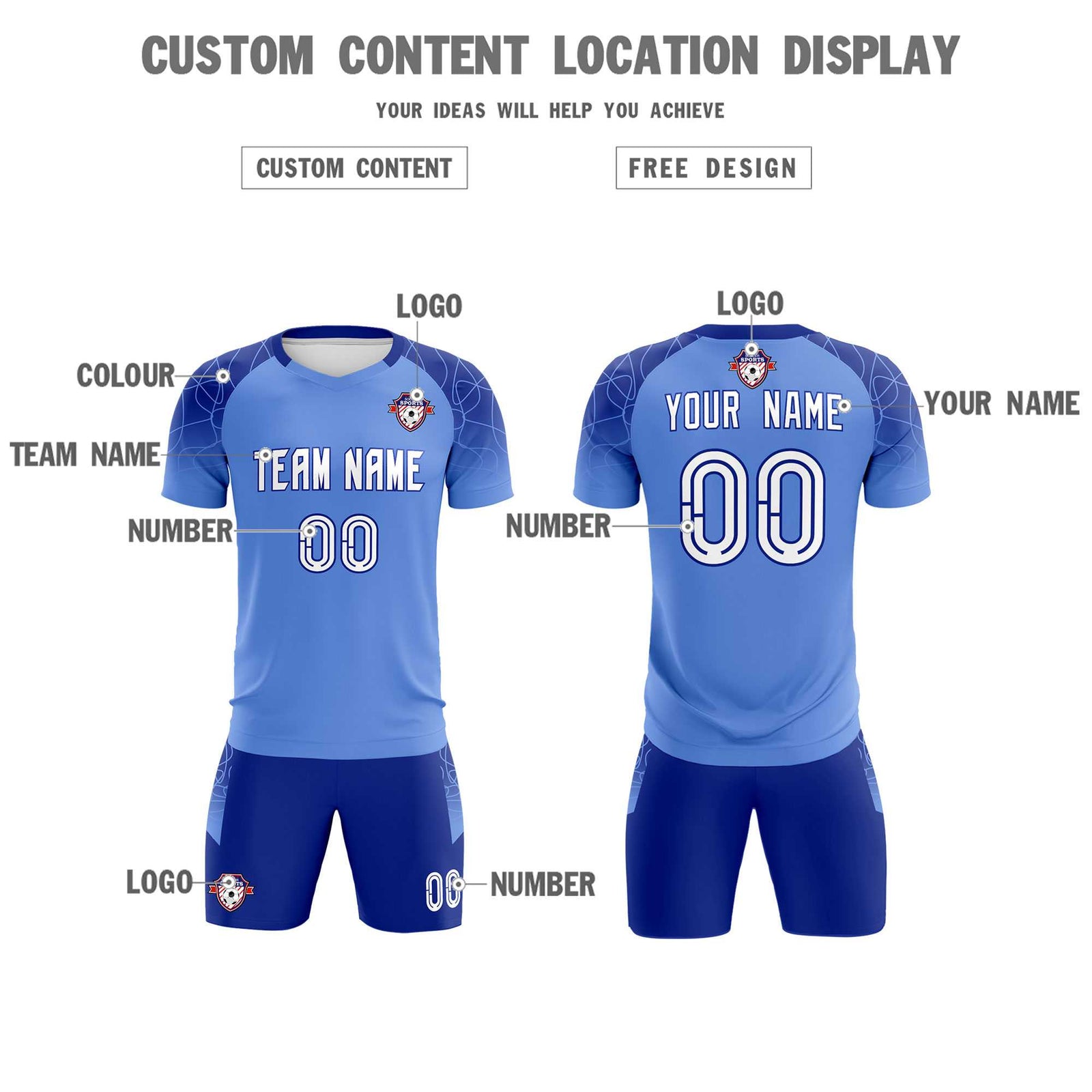 Custom Light Blue Classic Soccer Training Sets Jersey For Adults/Kids