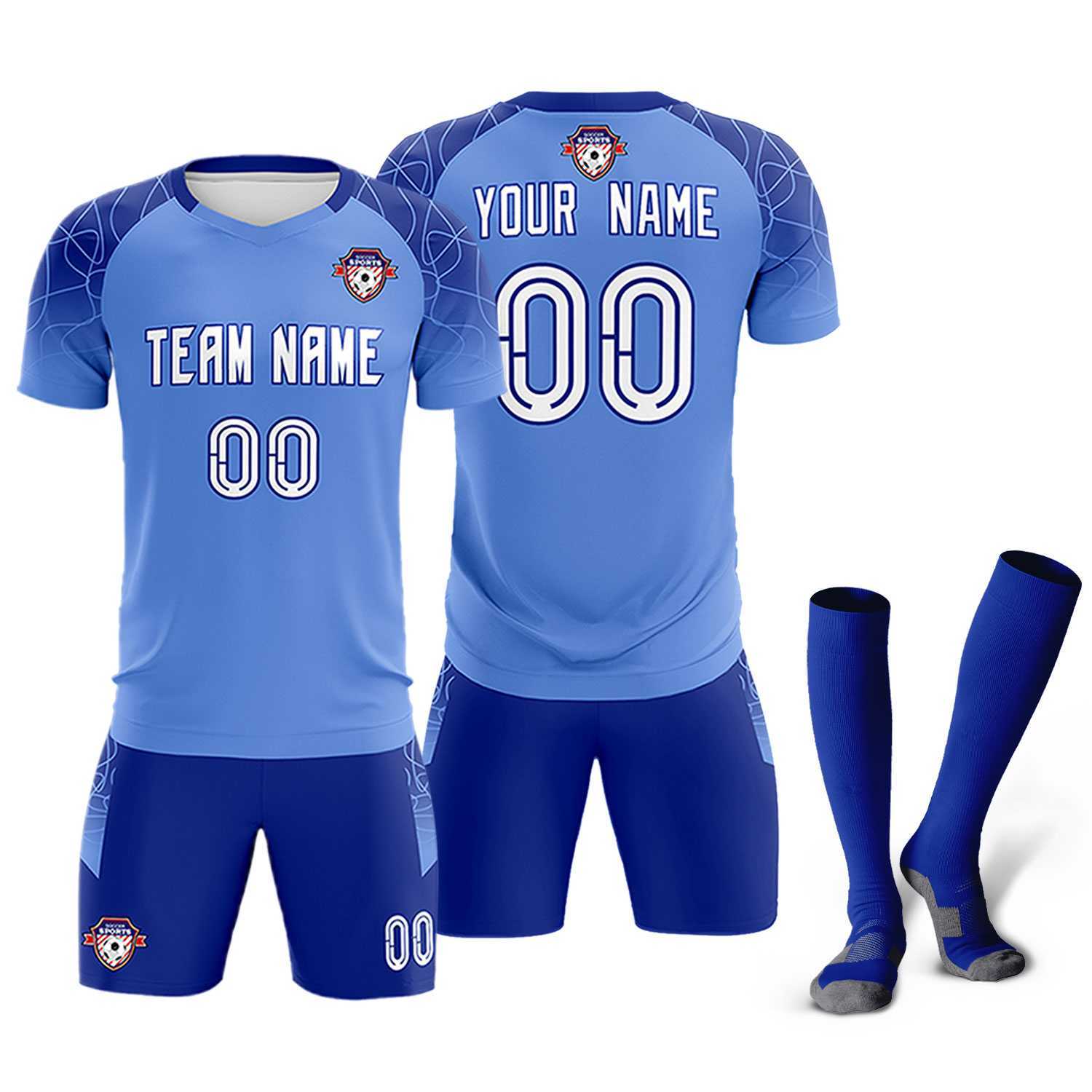 Custom Light Blue Classic Soccer Training Sets Jersey For Adults/Kids