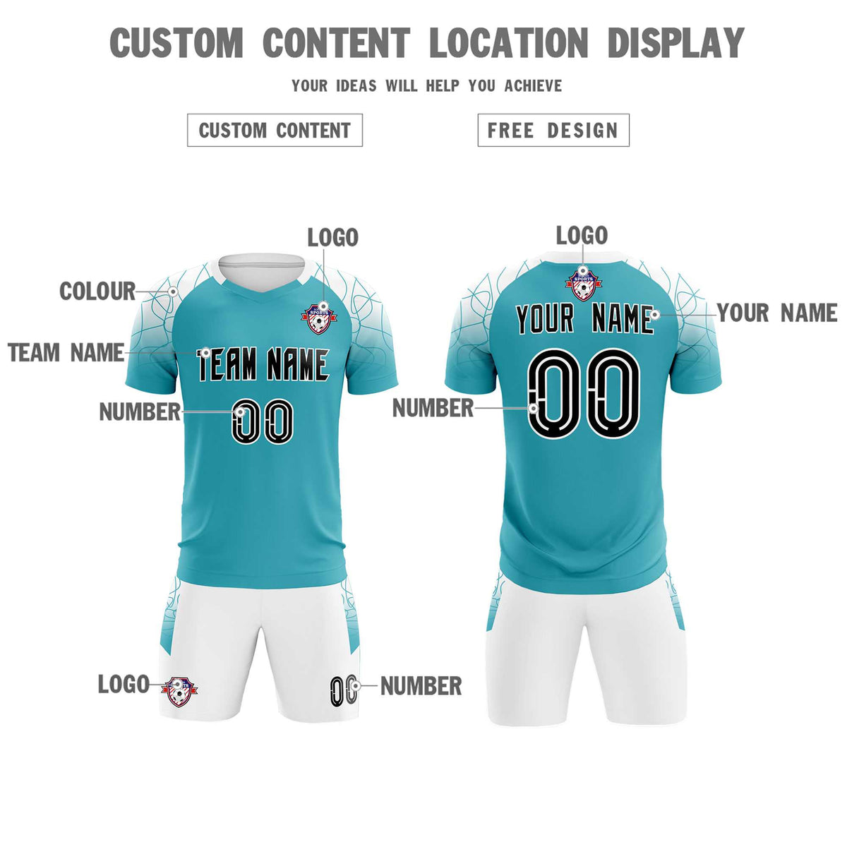 Custom Aqua Classic Soccer Training Sets Jersey For Adults/Kids