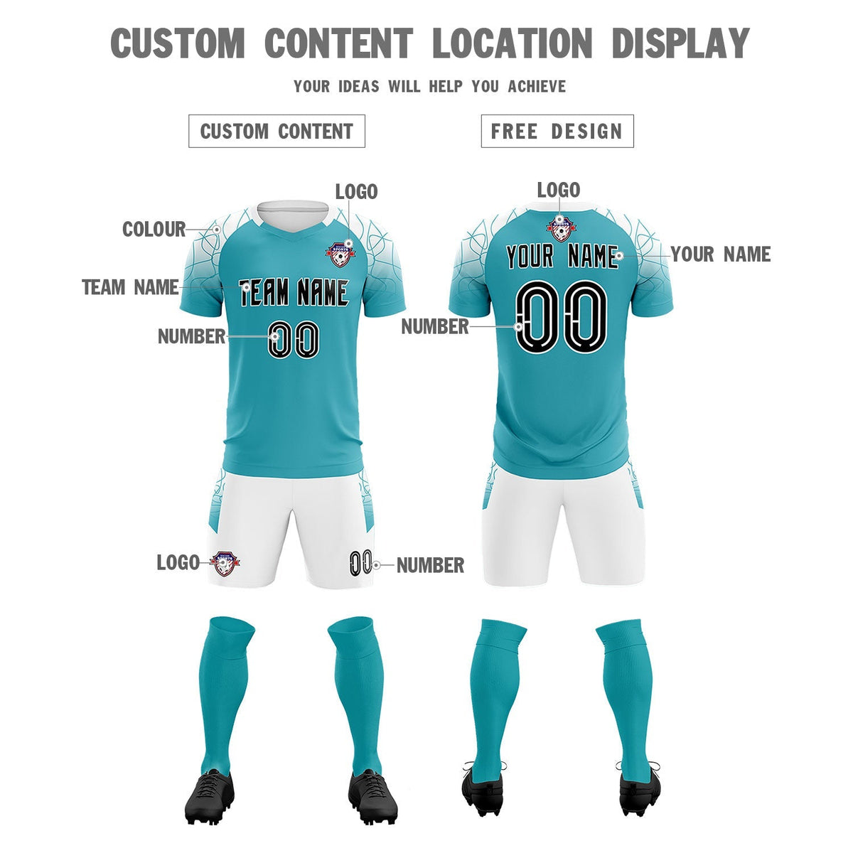 Custom Aqua Classic Soccer Training Sets Jersey For Adults/Kids