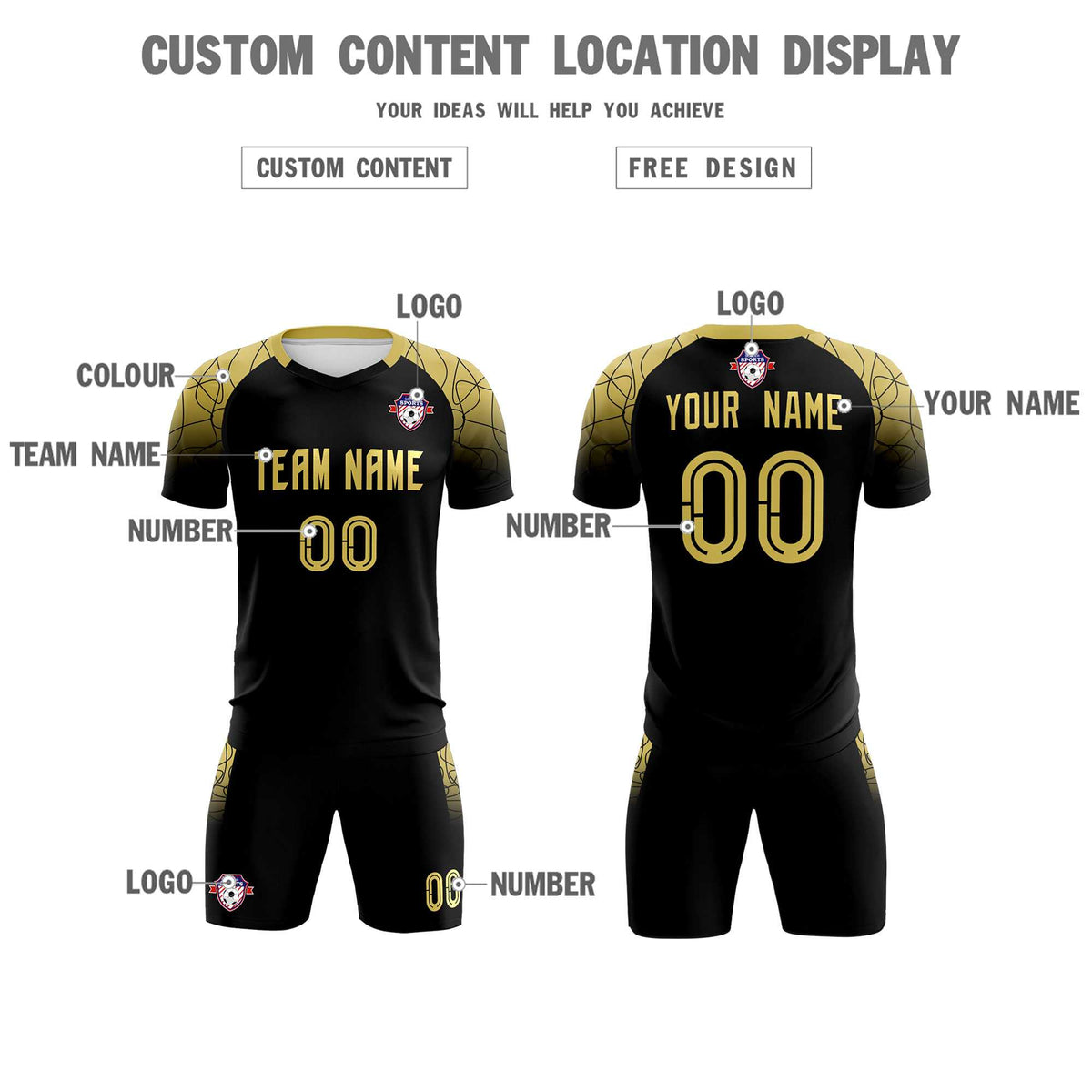 Custom Black Classic Soccer Training Sets Jersey For Adults/Kids