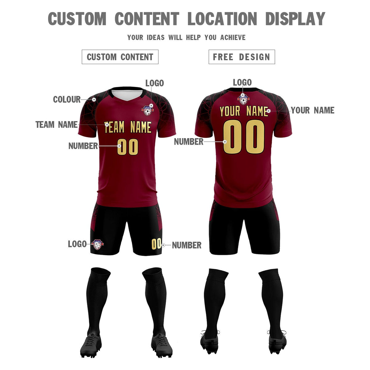 Custom Crimson Classic Soccer Training Sets Jersey For Adults/Kids