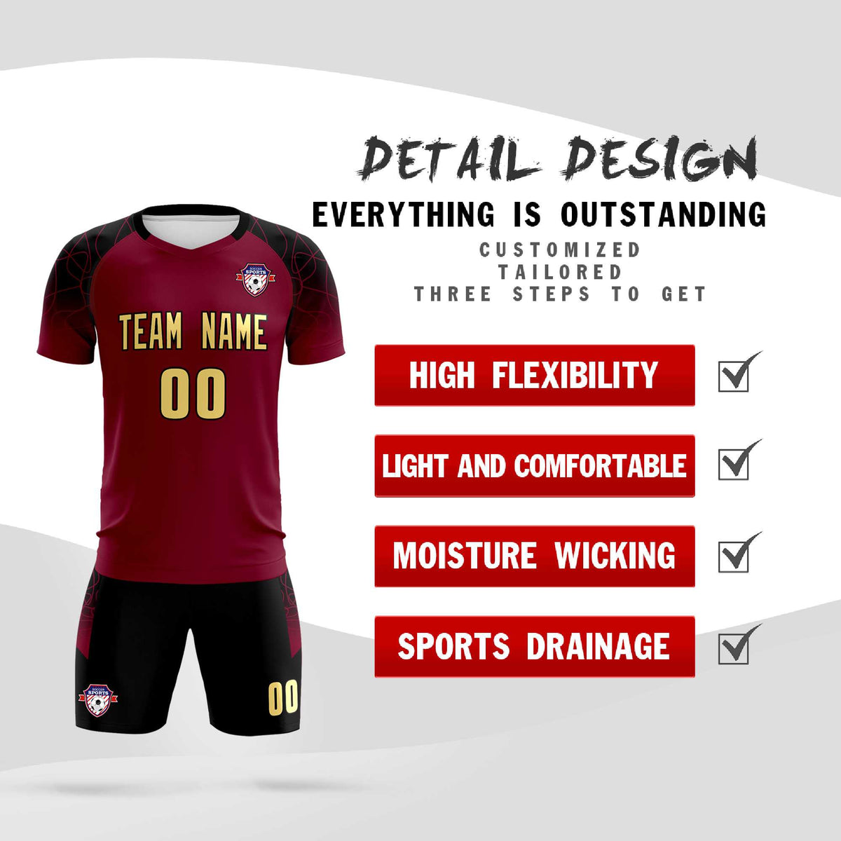 Custom Crimson Classic Soccer Training Sets Jersey For Adults/Kids