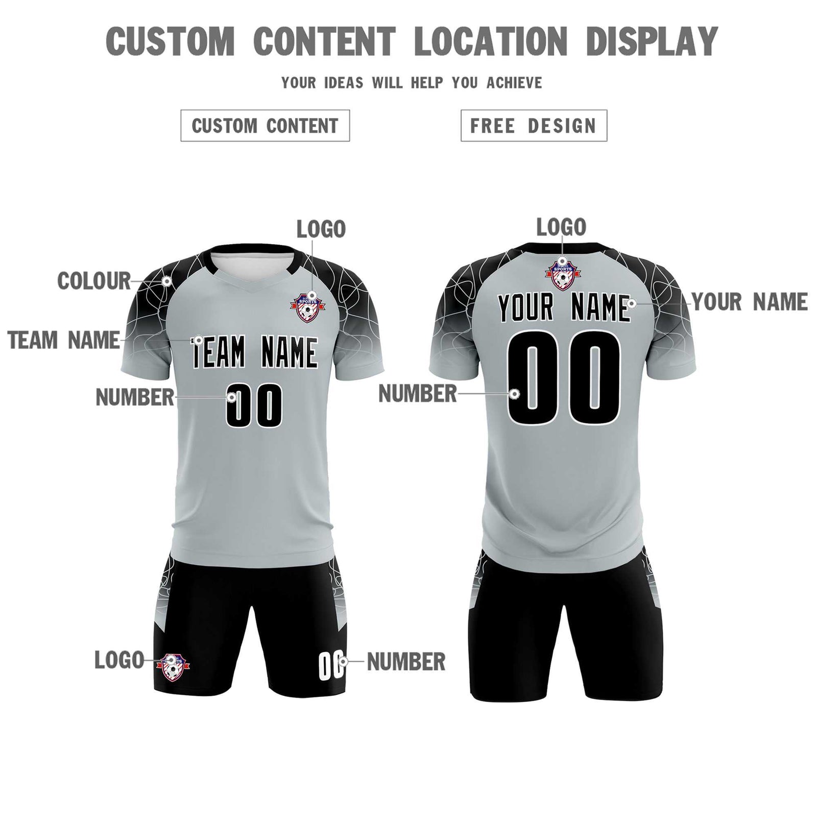 Custom Silver Classic Soccer Training Sets Jersey For Adults/Kids