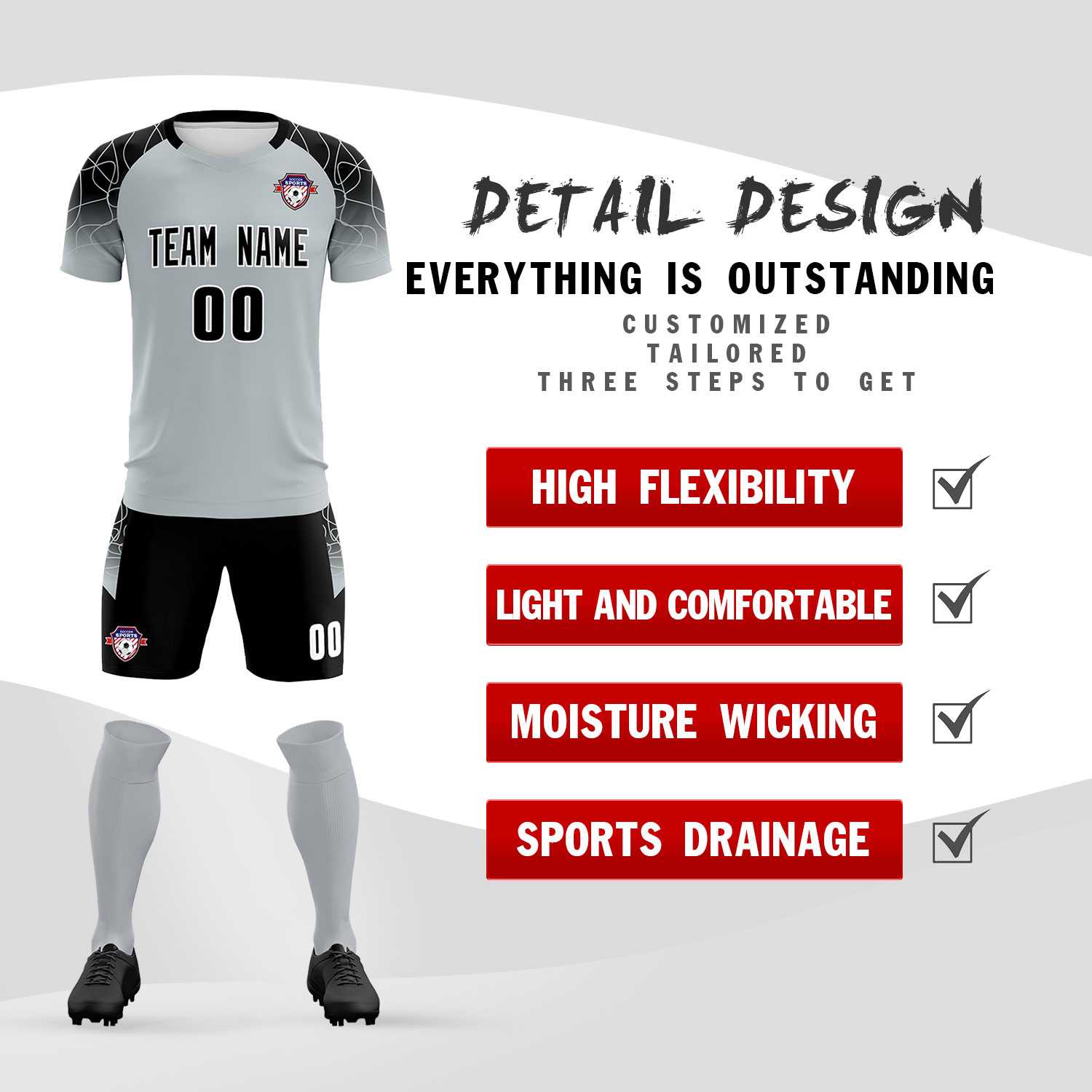 Custom Silver Classic Soccer Training Sets Jersey For Adults/Kids