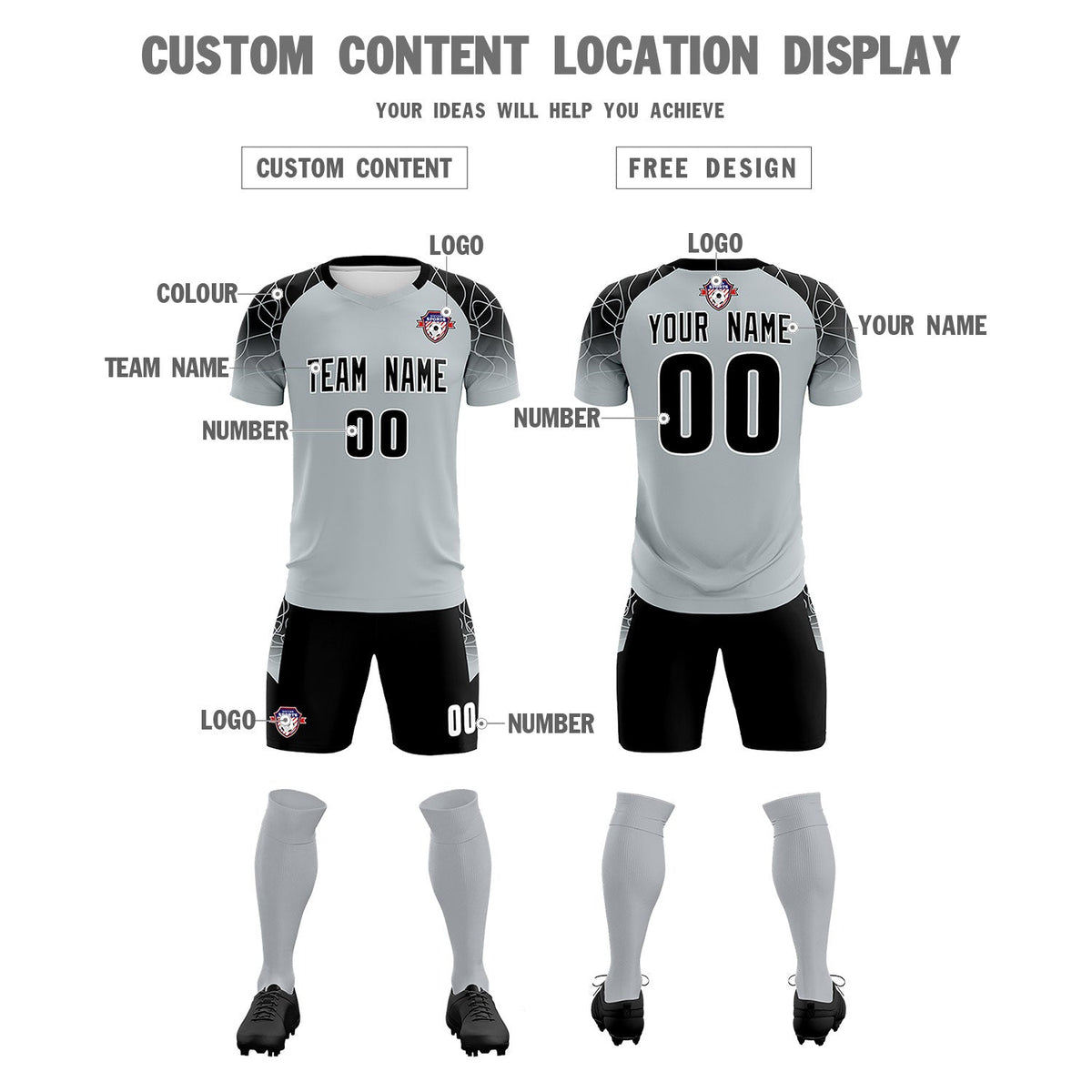 Custom Silver Classic Soccer Training Sets Jersey For Adults/Kids