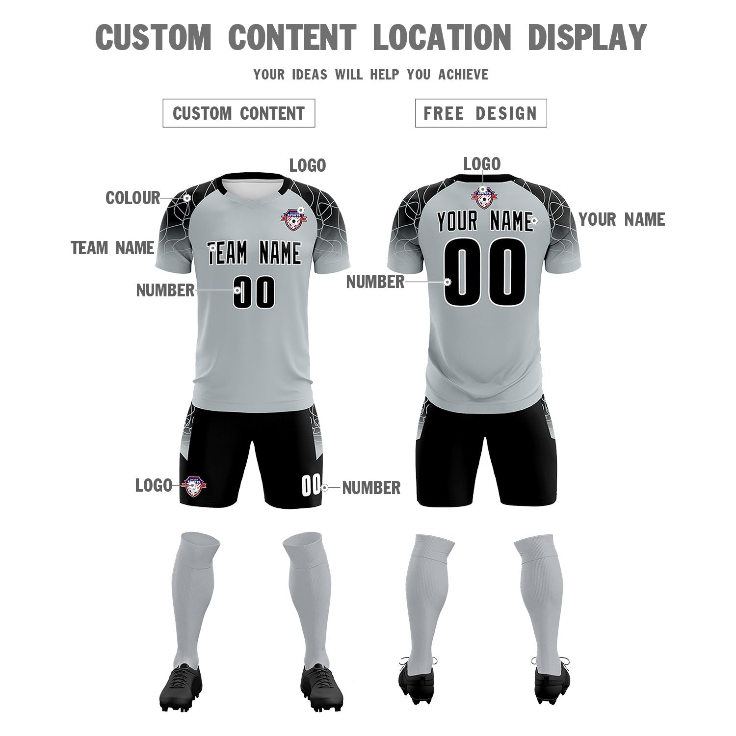 Custom Silver Classic Soccer Training Sets Jersey For Adults/Kids