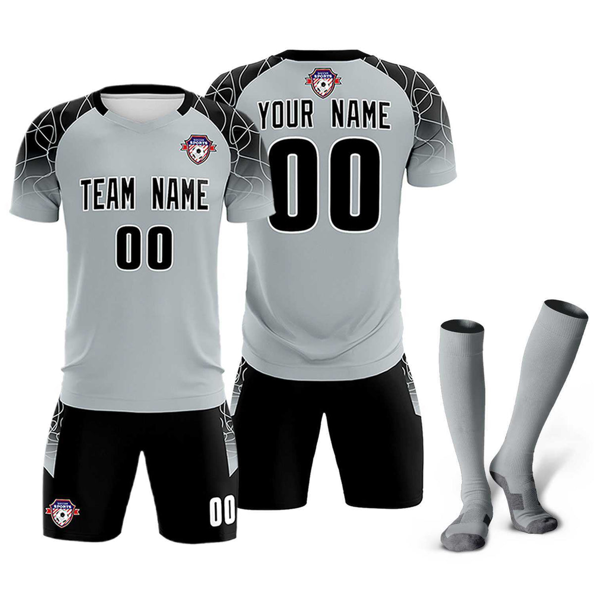 Custom Silver Classic Soccer Training Sets Jersey For Adults/Kids