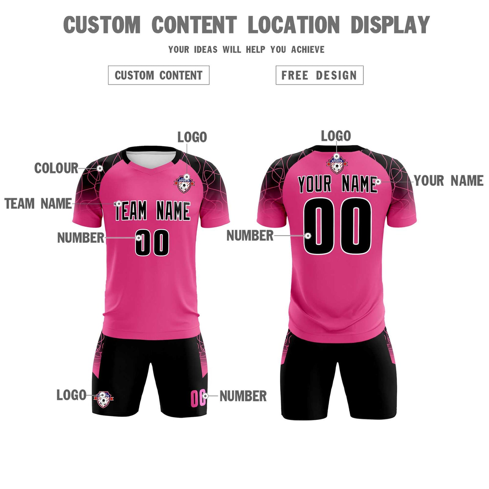 Custom Rose Red Classic Soccer Training Sets Jersey For Adults/Kids