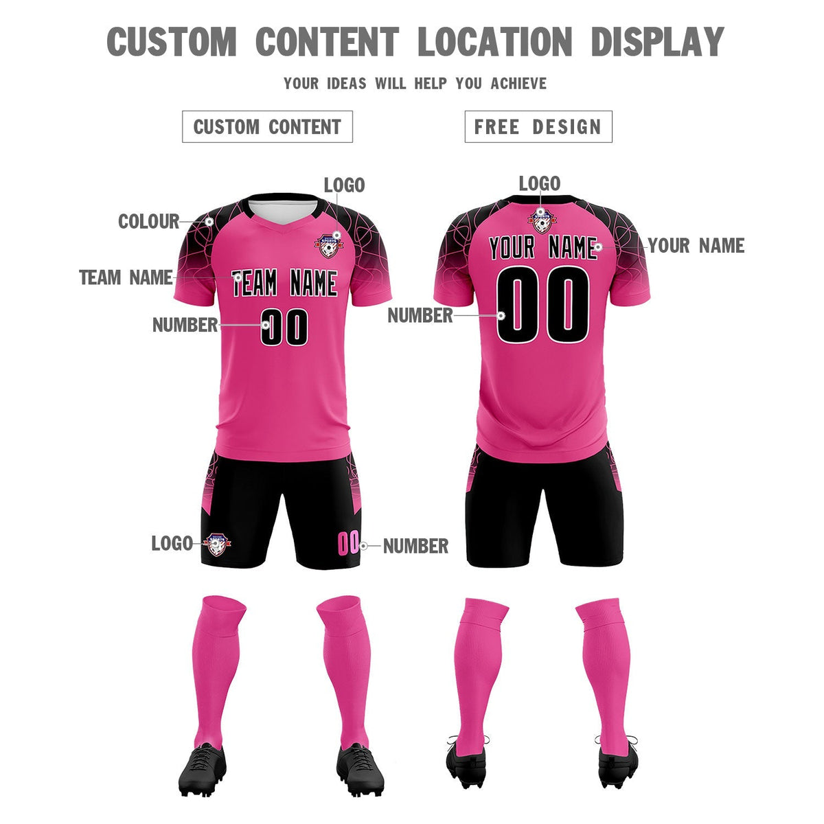 Custom Rose Red Classic Soccer Training Sets Jersey For Adults/Kids