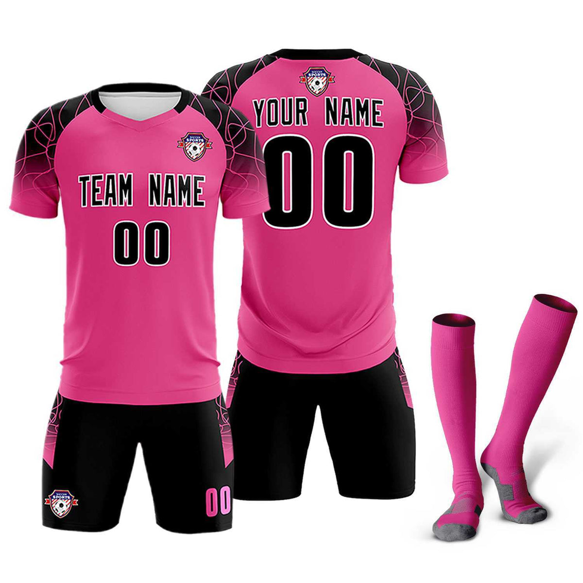 Custom Rose Red Classic Soccer Training Sets Jersey For Adults/Kids